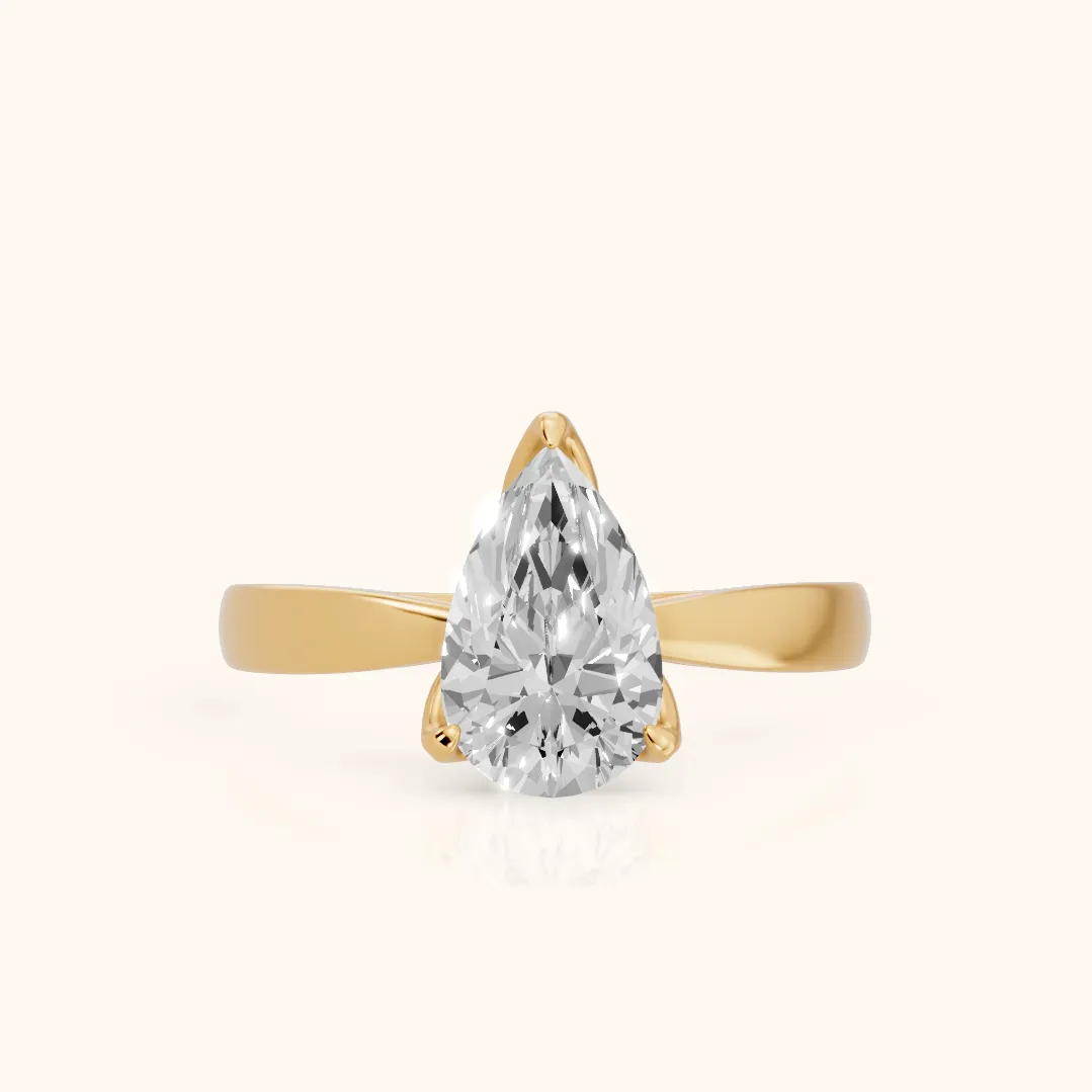 Lucia Solitaire Six-Prong Pear Diamond Engagement Ring in Yellow Gold — view 2