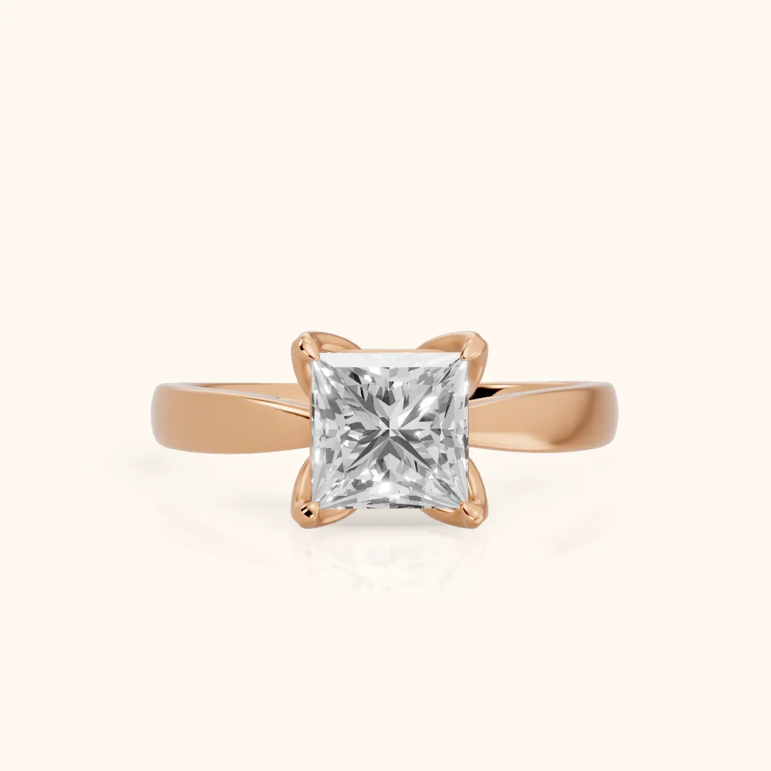 Lucia Solitaire Six-Prong Princess Diamond Engagement Ring in Rose Gold — view 2