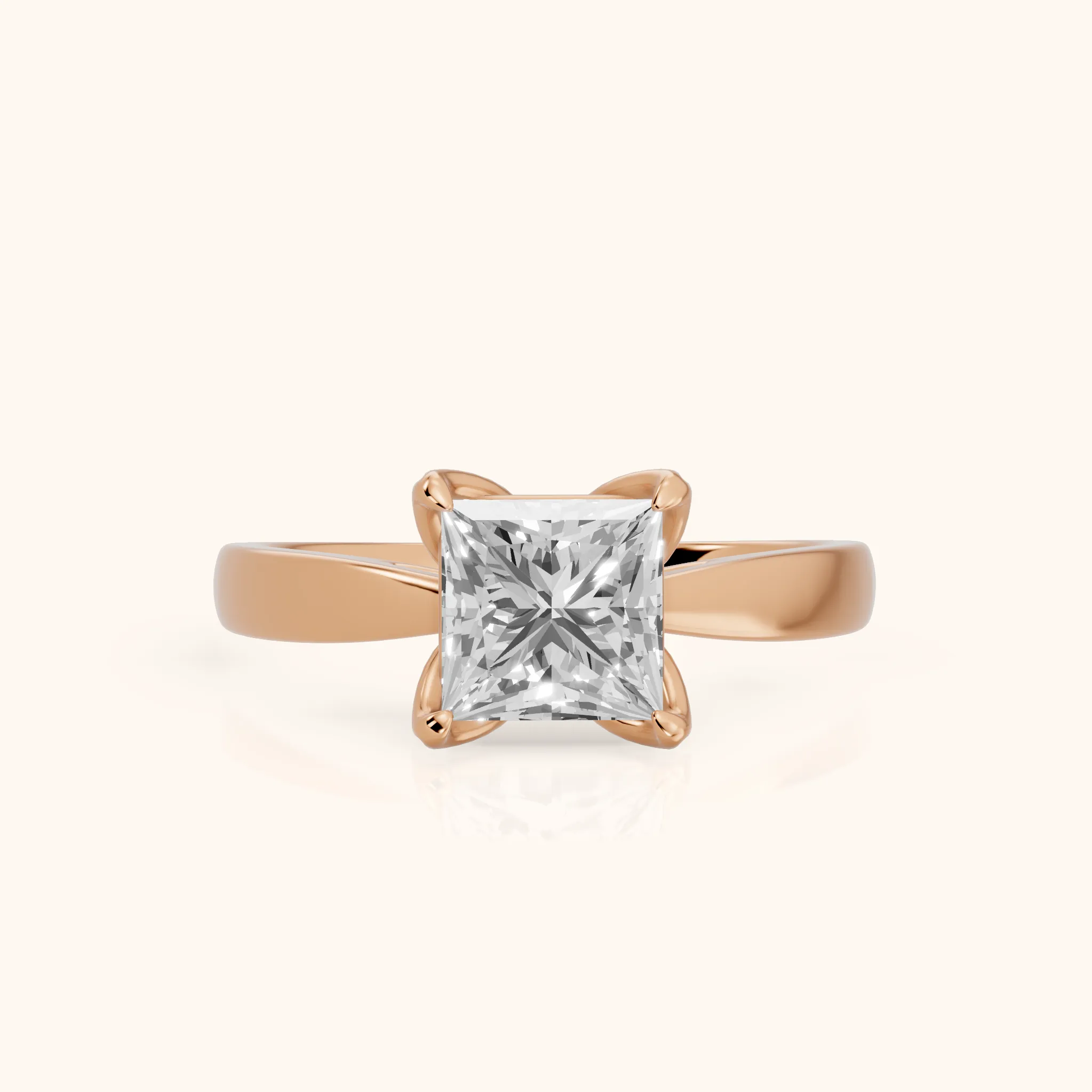 Lucia Solitaire Six-Prong Princess Diamond Engagement Ring in Rose Gold — view 1