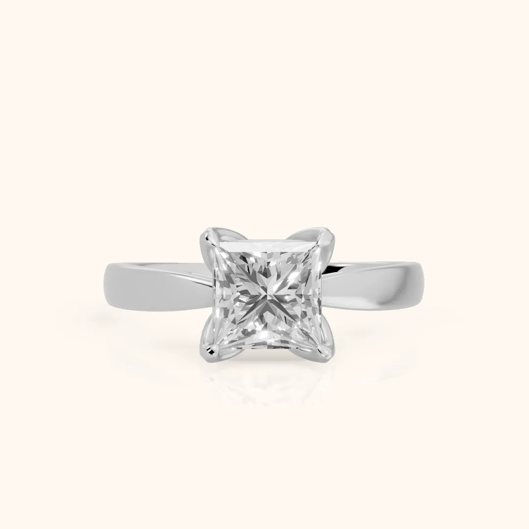 Lucia Solitaire Six-Prong Princess Diamond Engagement Ring in White Gold — view 2