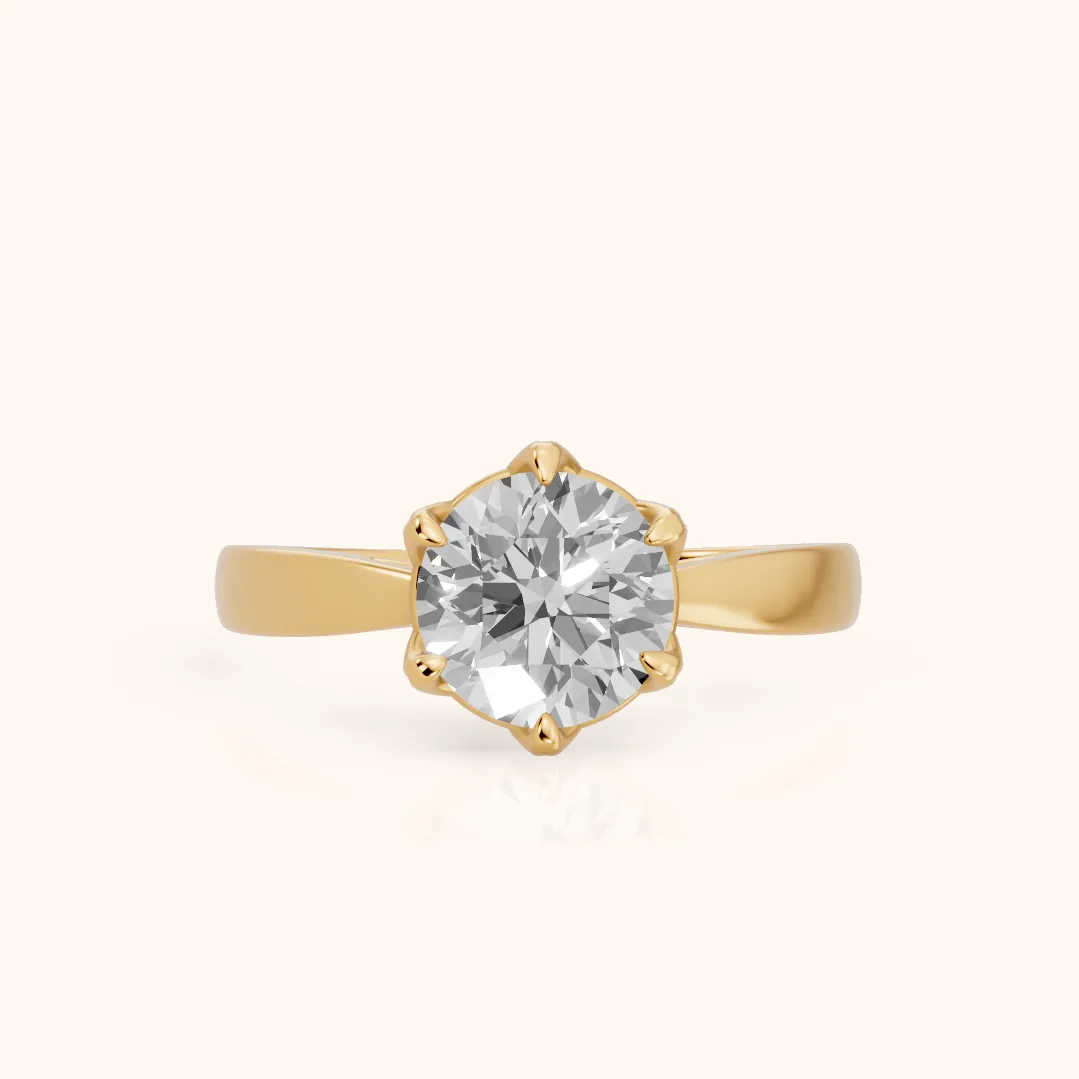 Lucia Solitaire Six-Prong Round Diamond Engagement Ring in Yellow Gold — view 2
