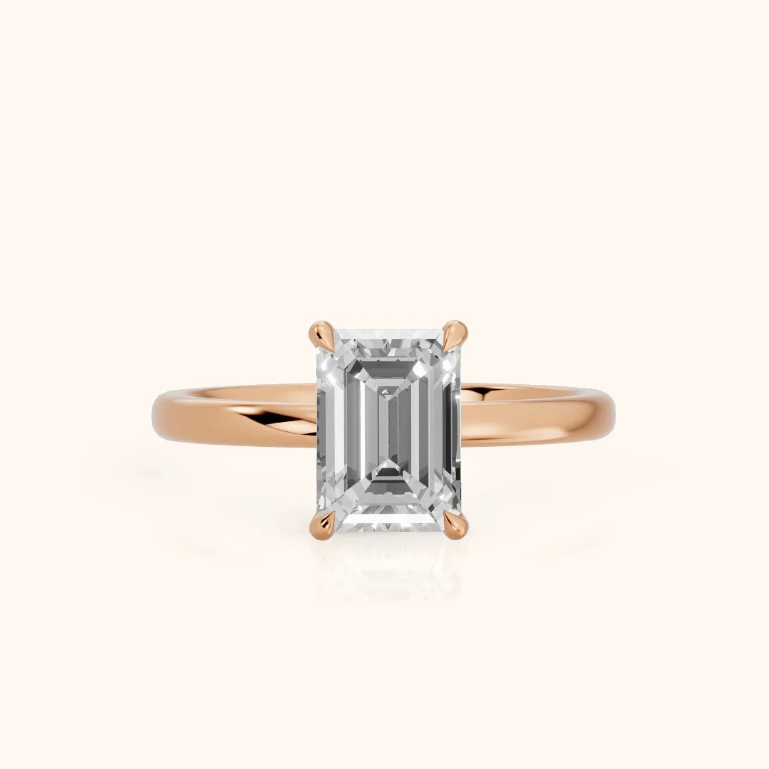Lyla Petite Solitaire Emerald Diamond Engagement Ring in Rose Gold — view 2
