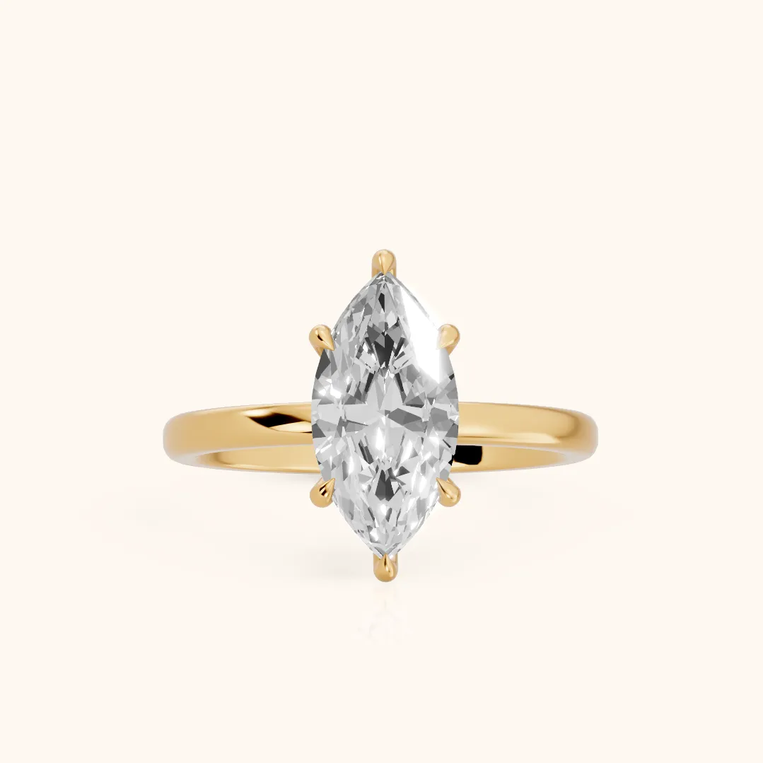 Lyla Petite Solitaire Marquise Diamond Engagement Ring in Yellow Gold — view 2