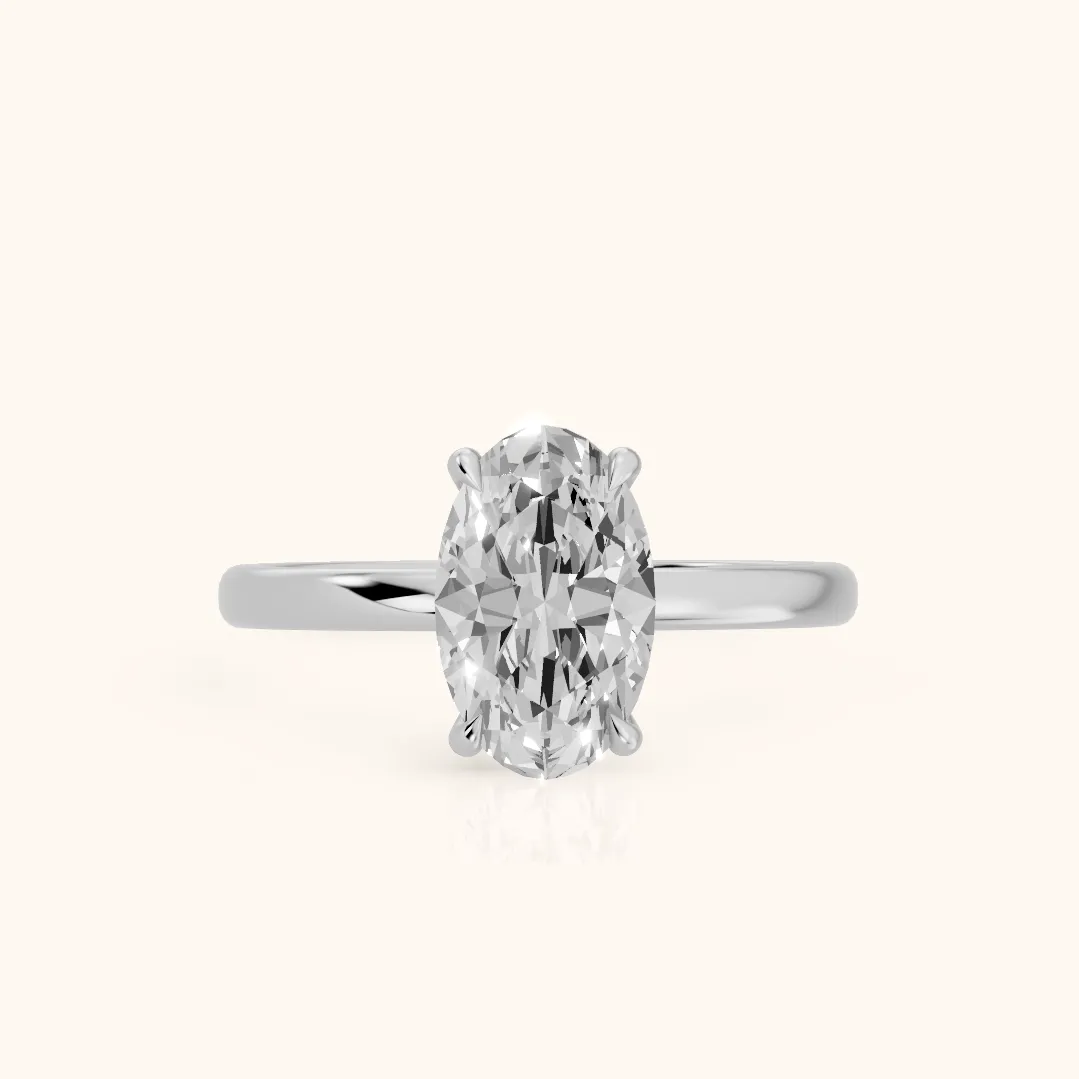 Lyla Petite Solitaire Oval Diamond Engagement Ring in Silver — view 2