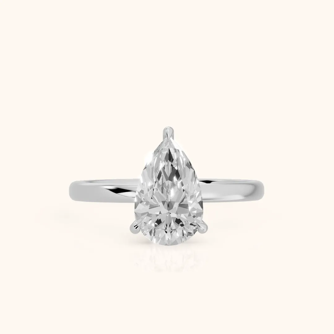 Lyla Petite Solitaire Pear Diamond Engagement Ring in Silver — view 2