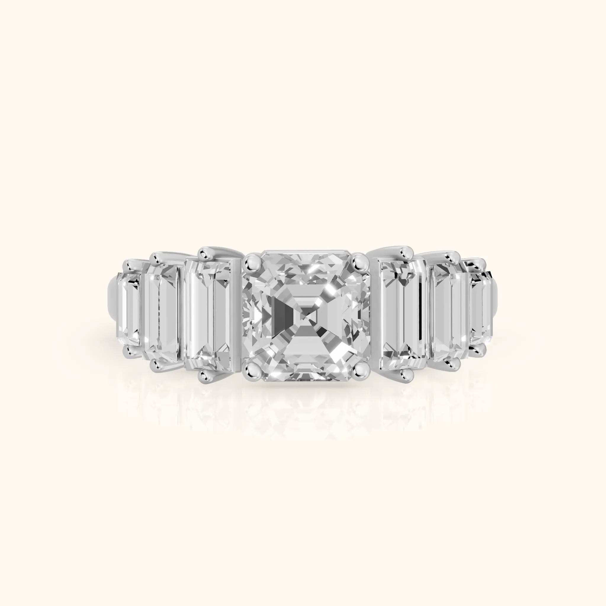 Mara Sidestone Baguette Accent Asscher Diamond Engagement Ring in Silver — view 1