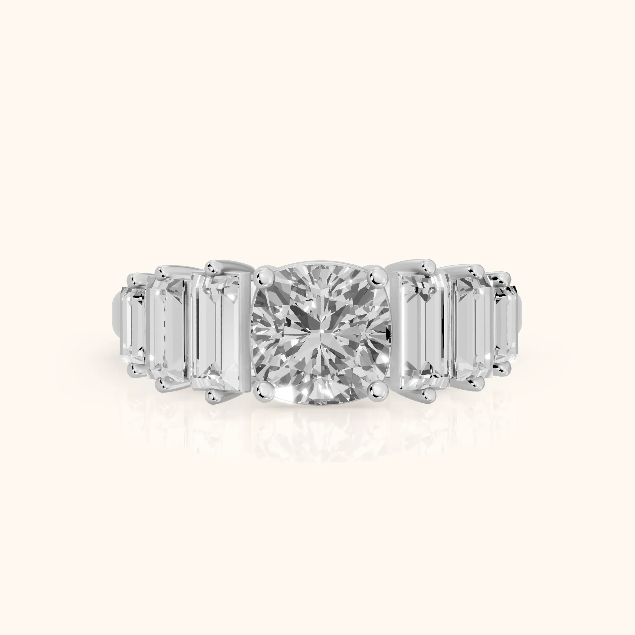 Mara Sidestone Baguette Accent Cushion Diamond Engagement Ring in Silver — view 1