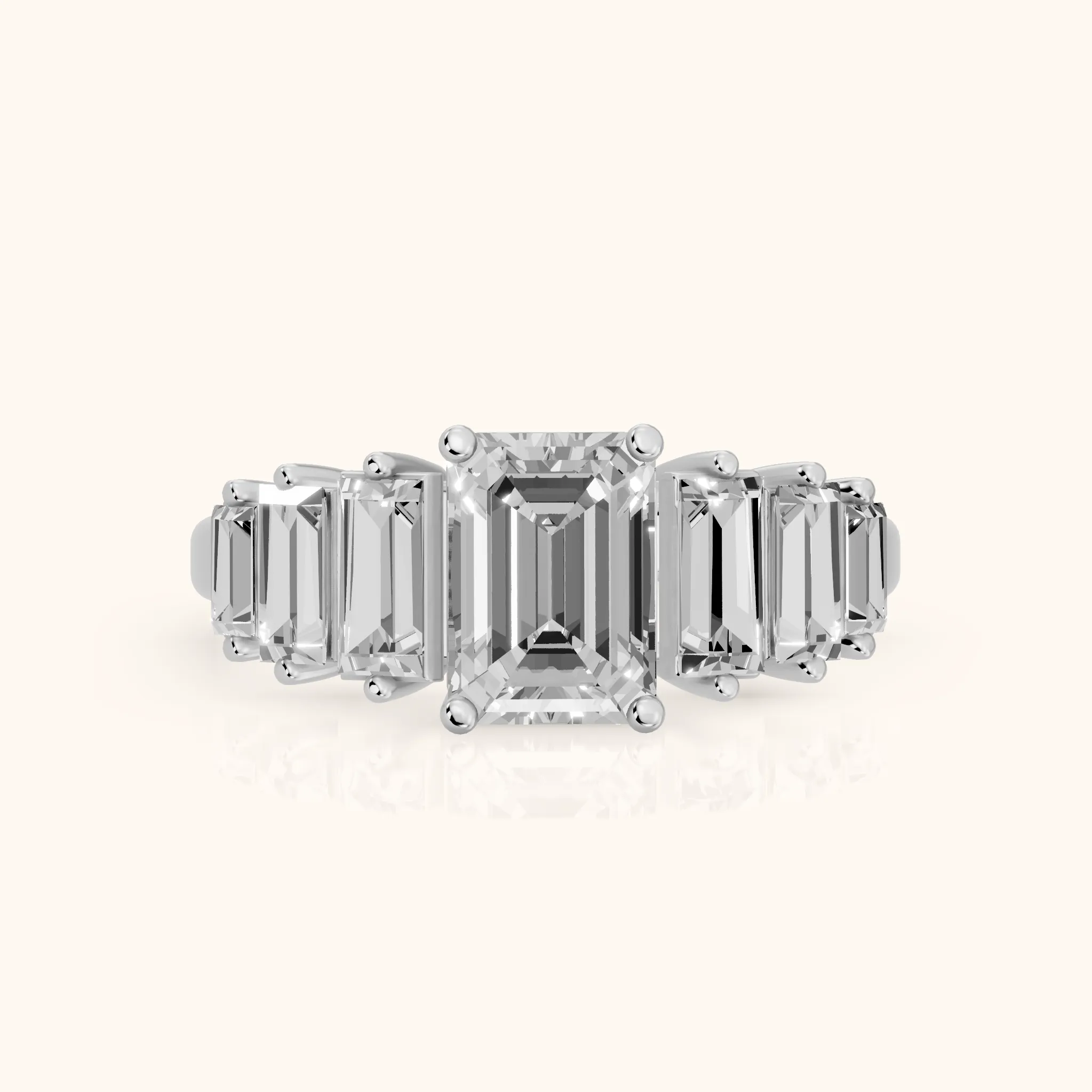 Mara Sidestone Baguette Accent Emerald Diamond Engagement Ring in White Gold — view 1
