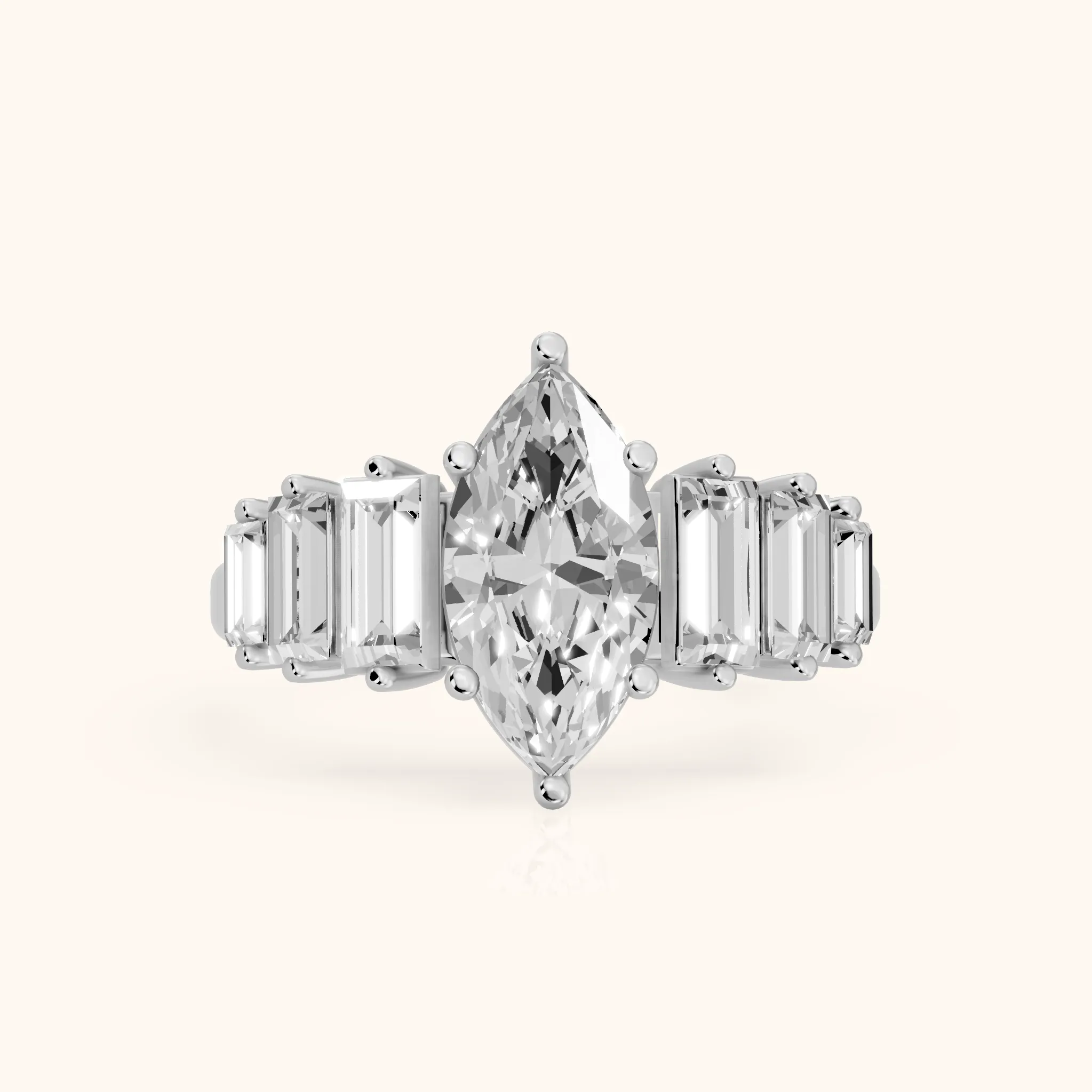 Mara Sidestone Baguette Accent Marquise Diamond Engagement Ring in Platinum — view 1