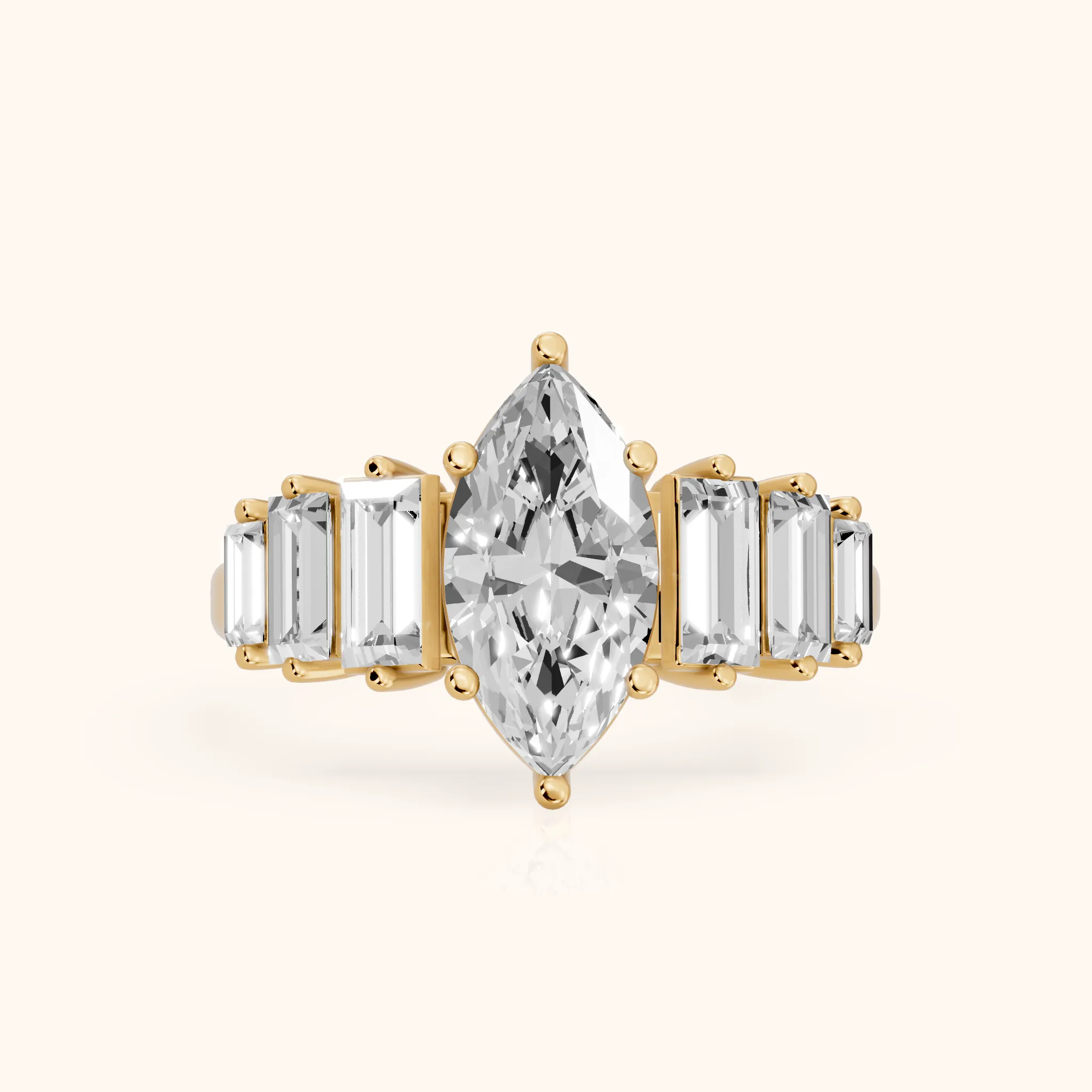 Mara Sidestone Baguette Accent Marquise Diamond Engagement Ring in Yellow Gold — view 1