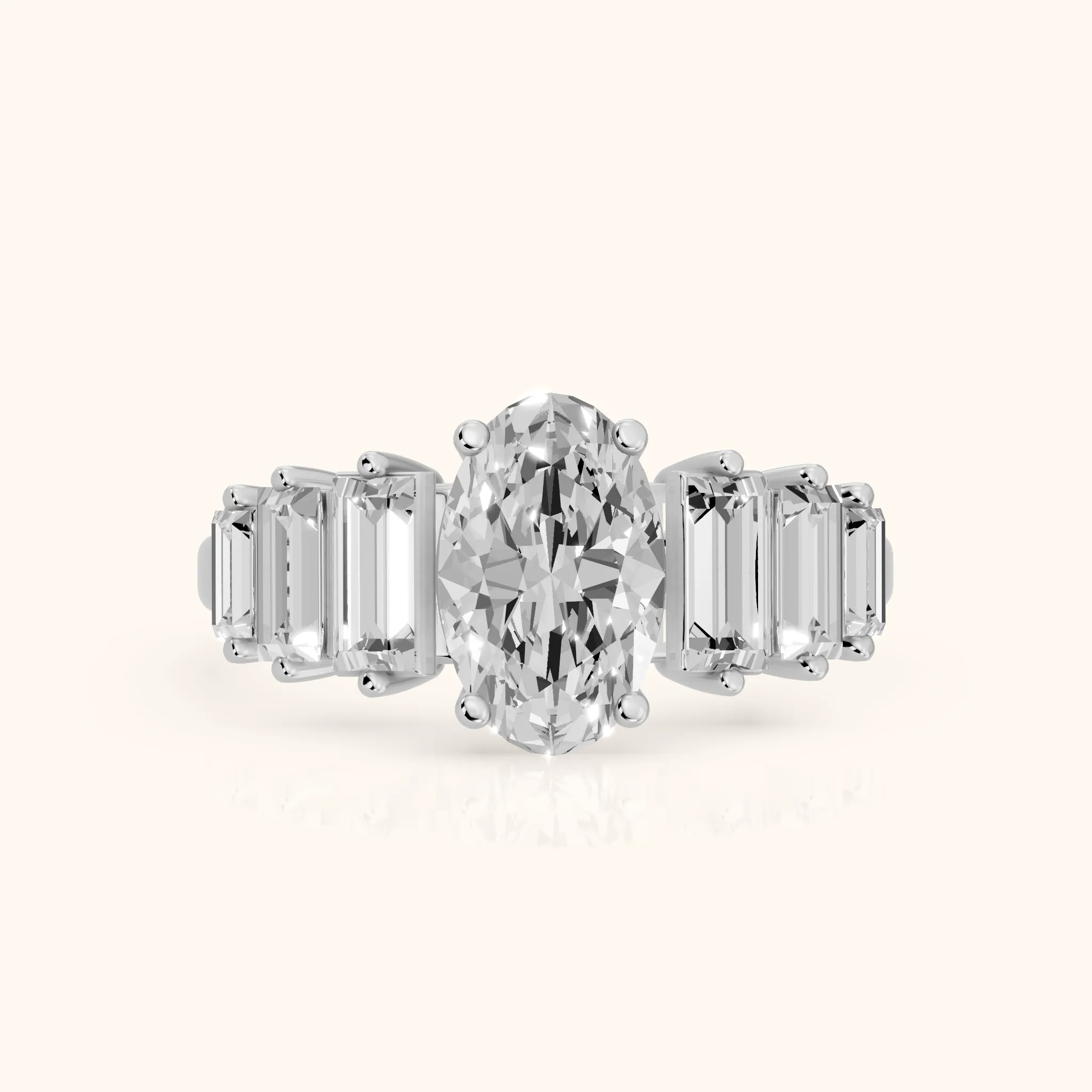 Mara Sidestone Baguette Accent Oval Diamond Engagement Ring in Platinum — view 1