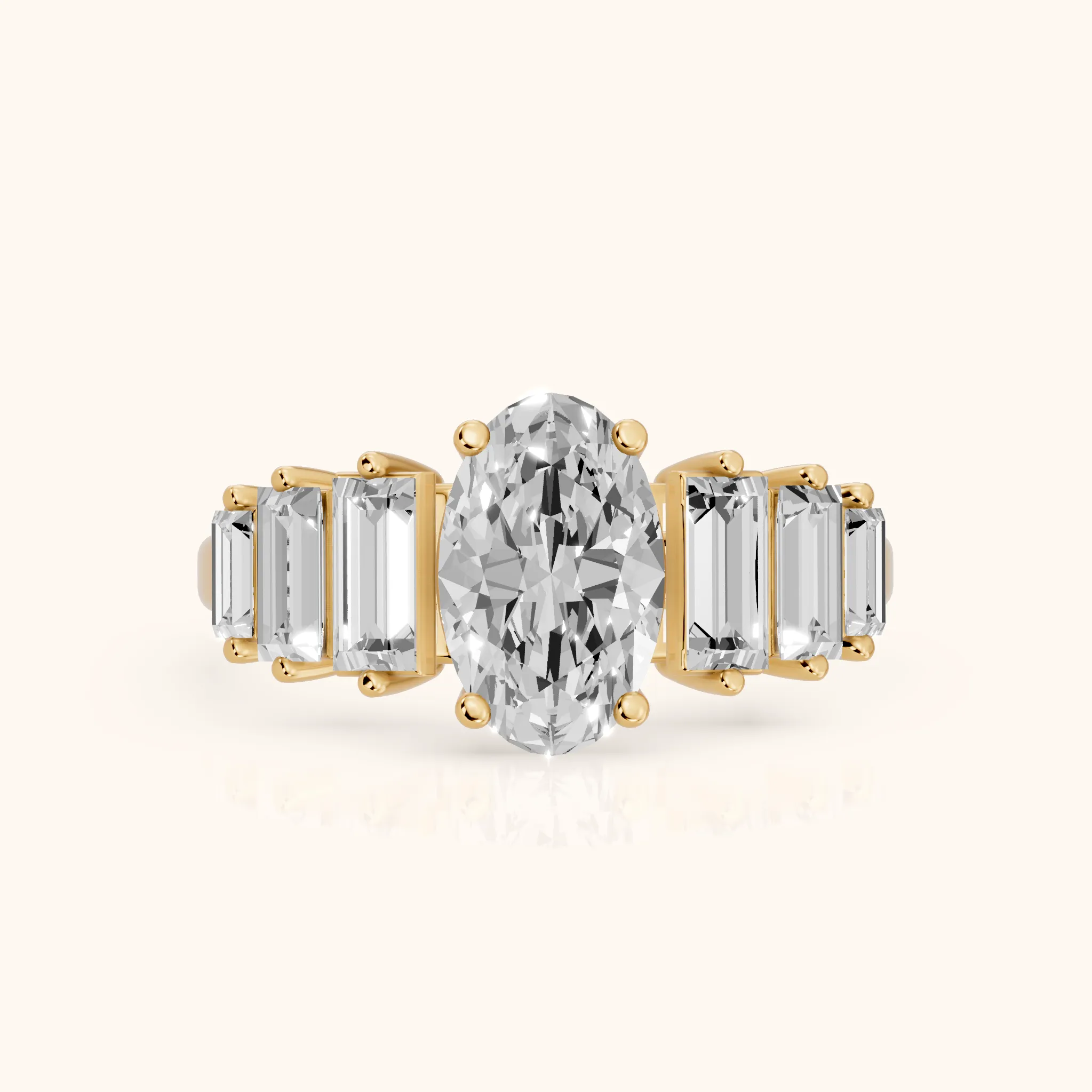 Mara Sidestone Baguette Accent Oval Diamond Engagement Ring in Yellow Gold — view 1