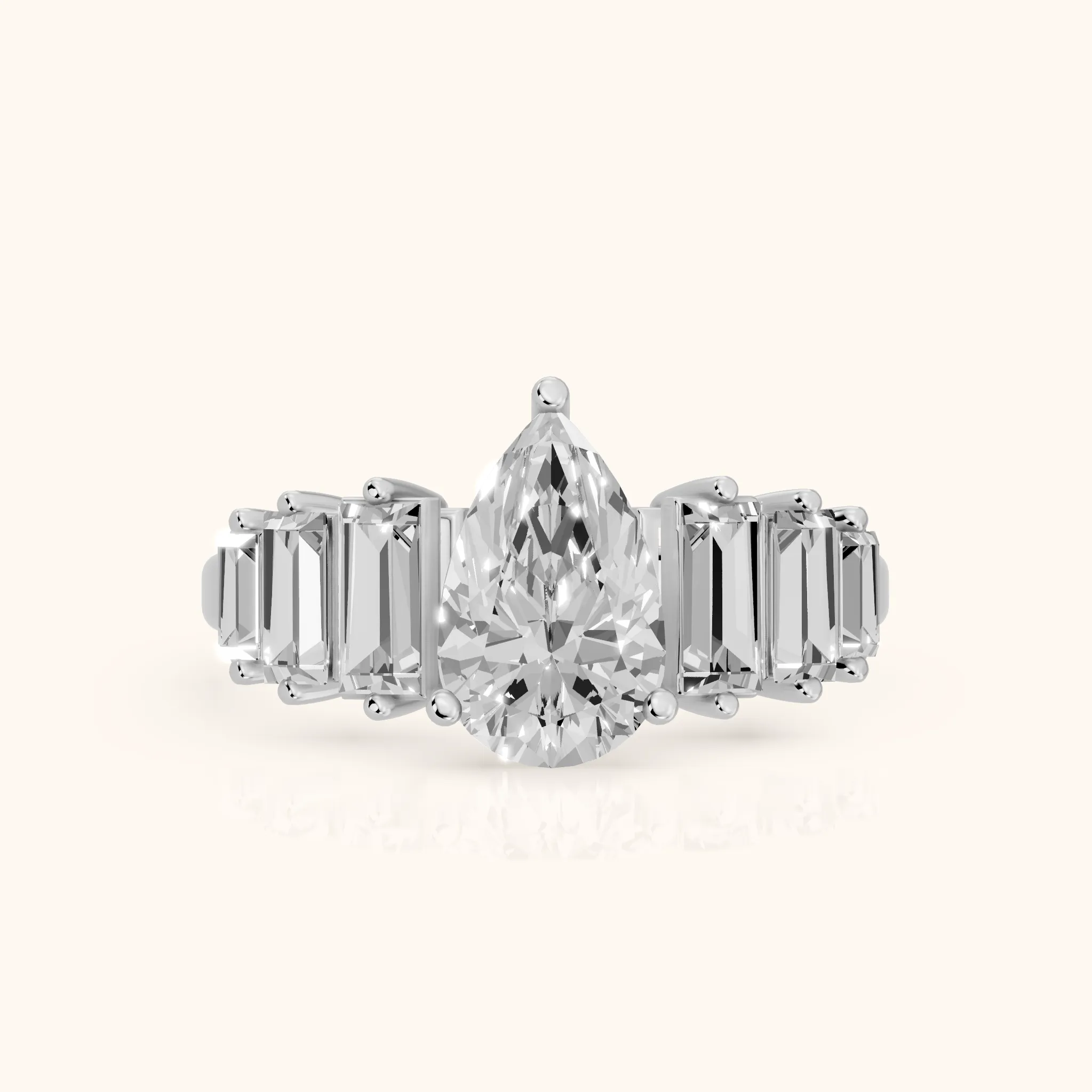 Mara Sidestone Baguette Accent Pear Diamond Engagement Ring in Silver — view 1