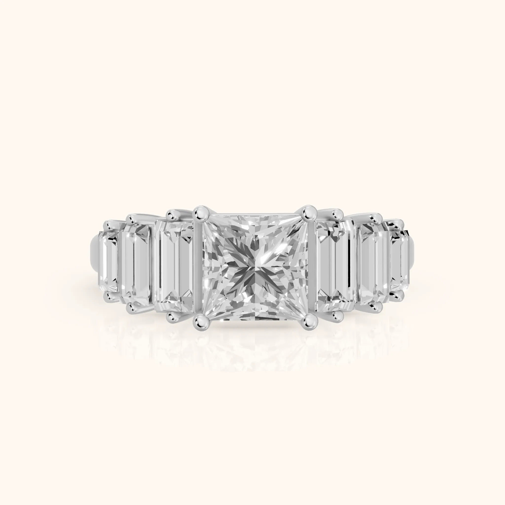 Mara Sidestone Baguette Accent Princess Diamond Engagement Ring in Silver — view 1