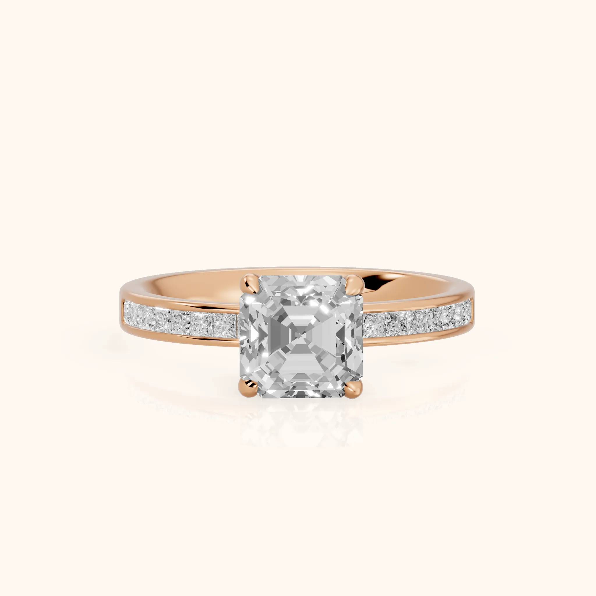 Maren Sidestone Channel Set Asscher Diamond Engagement Ring in Rose Gold — view 1
