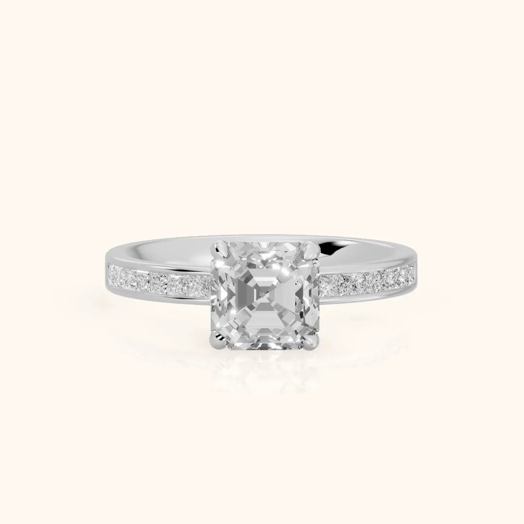 Maren Sidestone Channel Set Asscher Diamond Engagement Ring in Silver — view 2