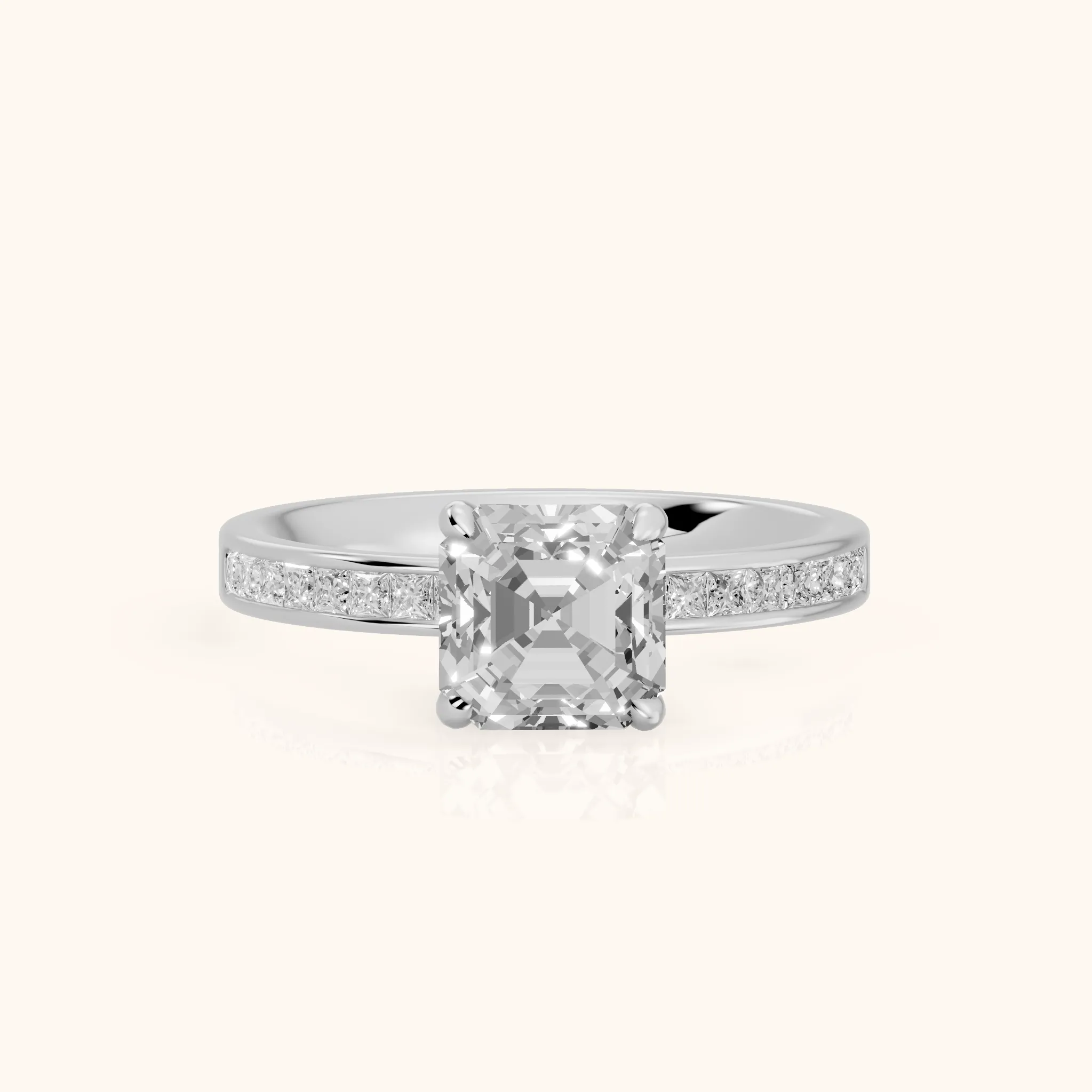 Maren Sidestone Channel Set Asscher Diamond Engagement Ring in Silver — view 1