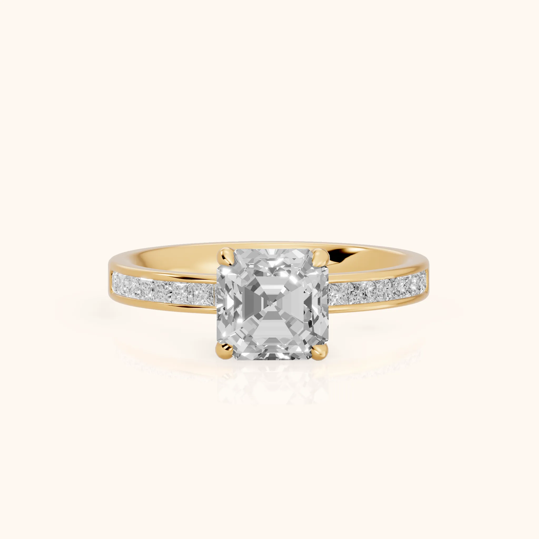 Maren Sidestone Channel Set Asscher Diamond Engagement Ring in Yellow Gold — view 1