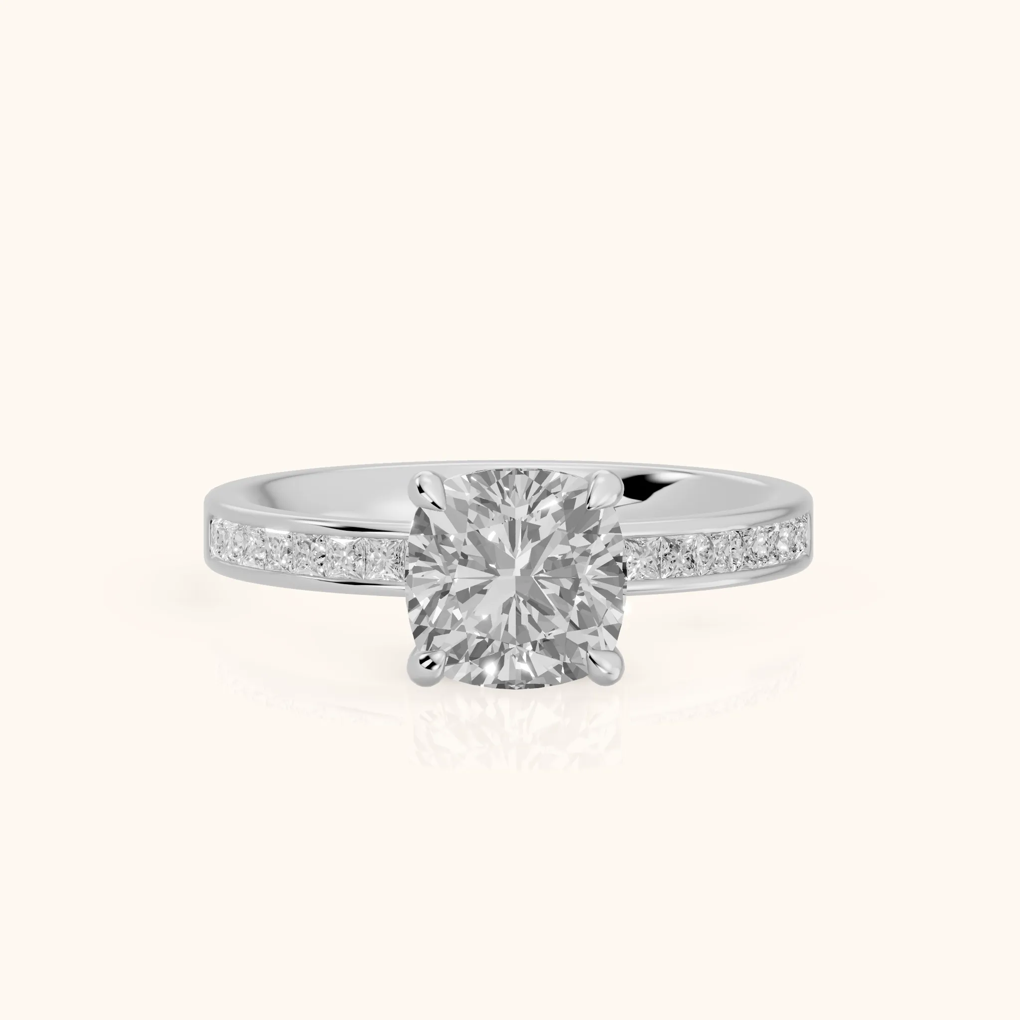 Maren Sidestone Channel Set Cushion Diamond Engagement Ring in Platinum — view 1