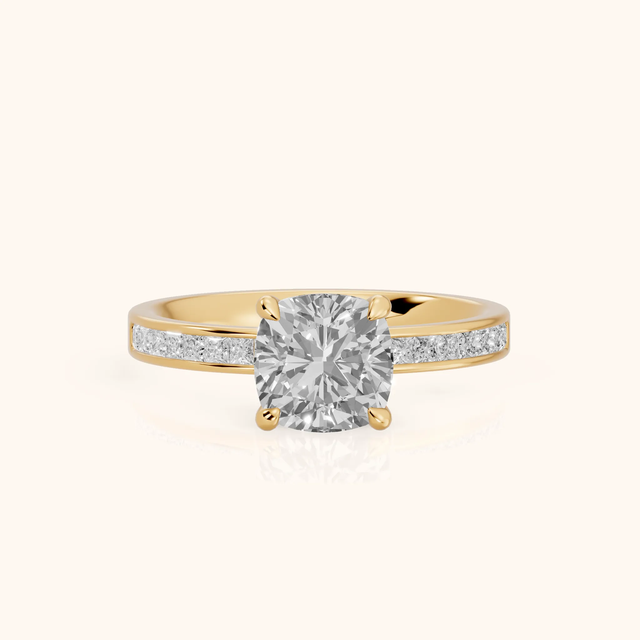 Maren Sidestone Channel Set Cushion Diamond Engagement Ring in Yellow Gold — view 1