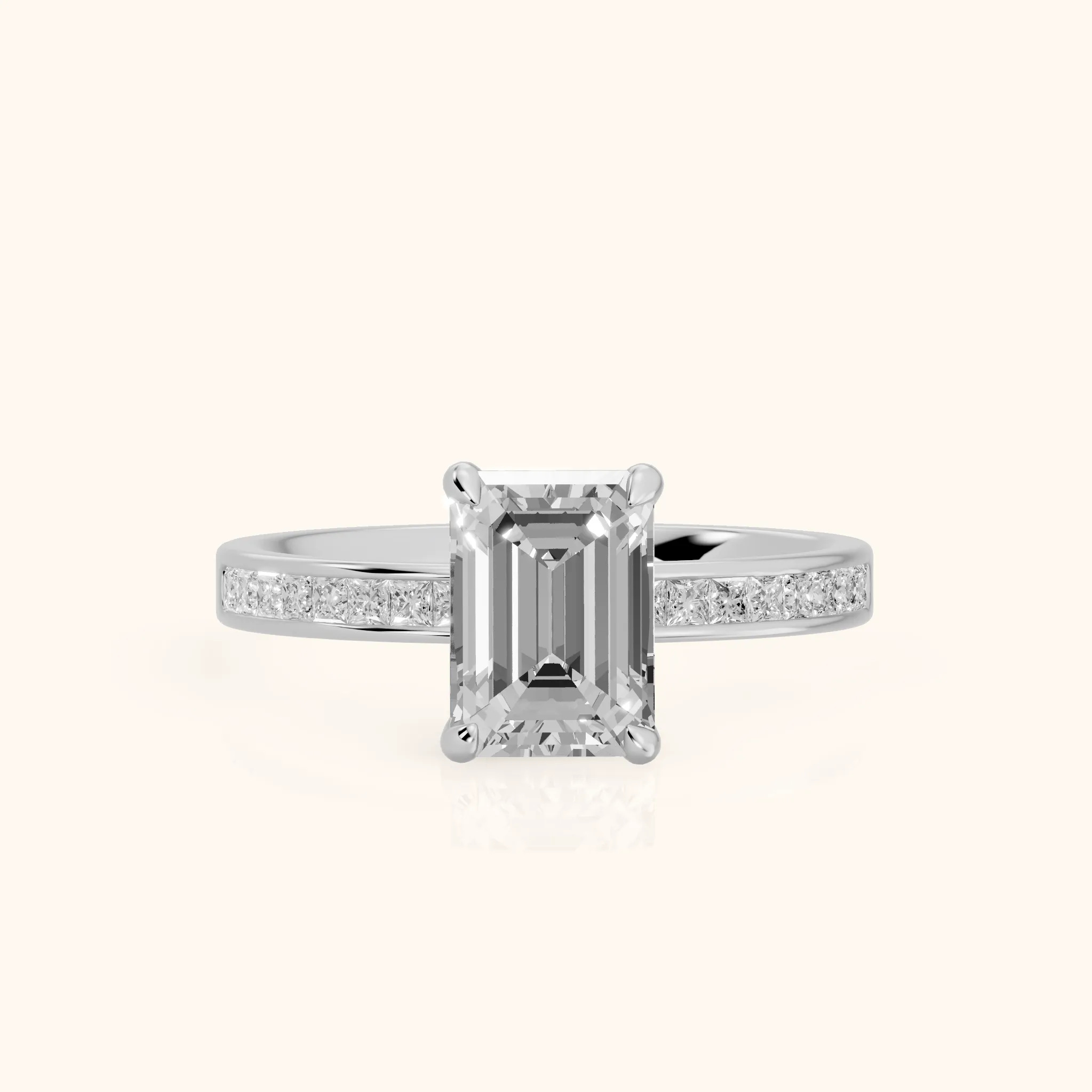 Maren Sidestone Channel Set Emerald Diamond Engagement Ring in White Gold — view 1