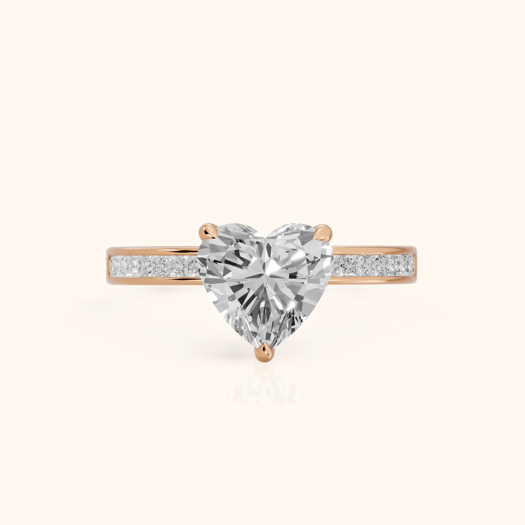 Maren Sidestone Channel Set Heart Diamond Engagement Ring in Rose Gold — view 1