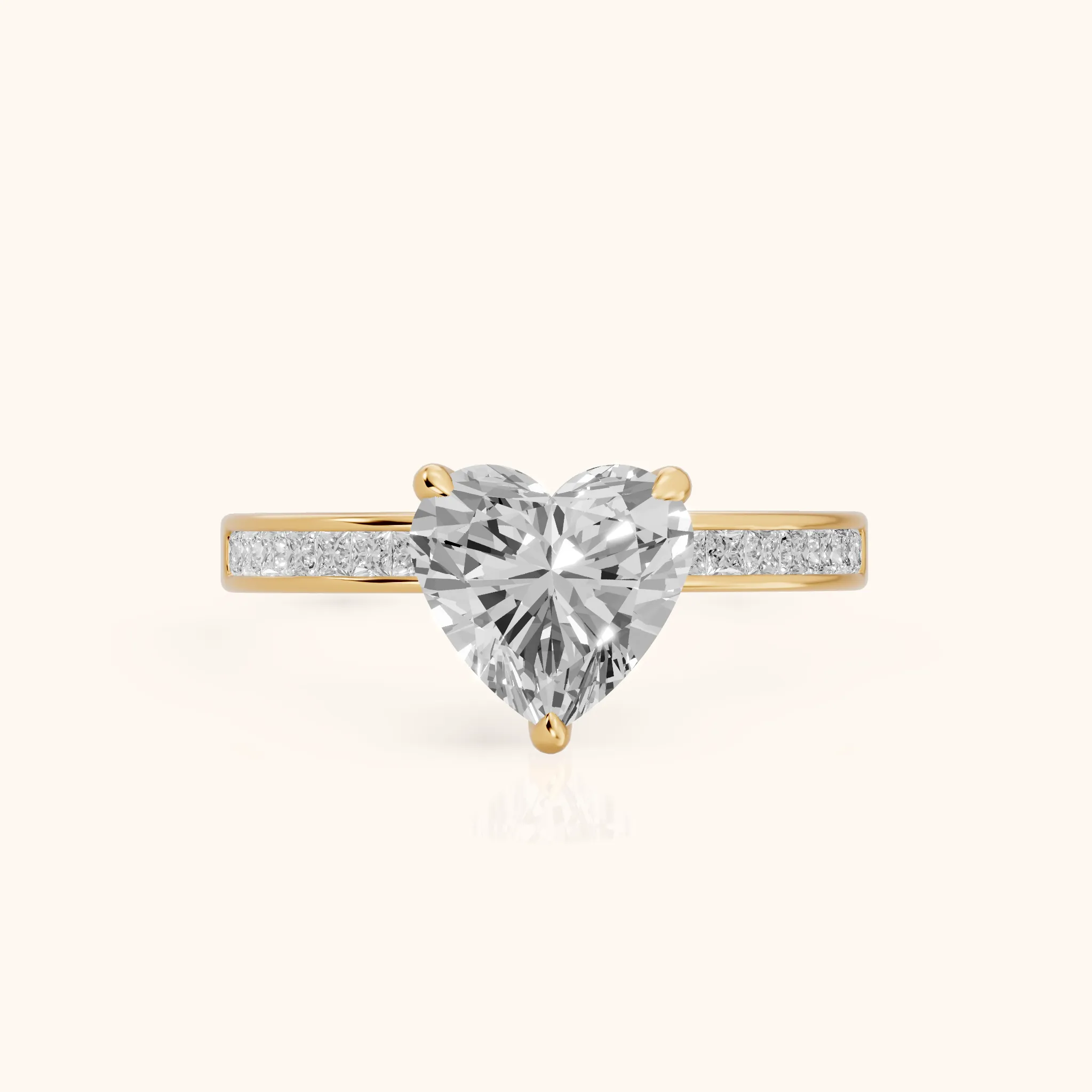 Maren Sidestone Channel Set Heart Diamond Engagement Ring in Yellow Gold — view 1
