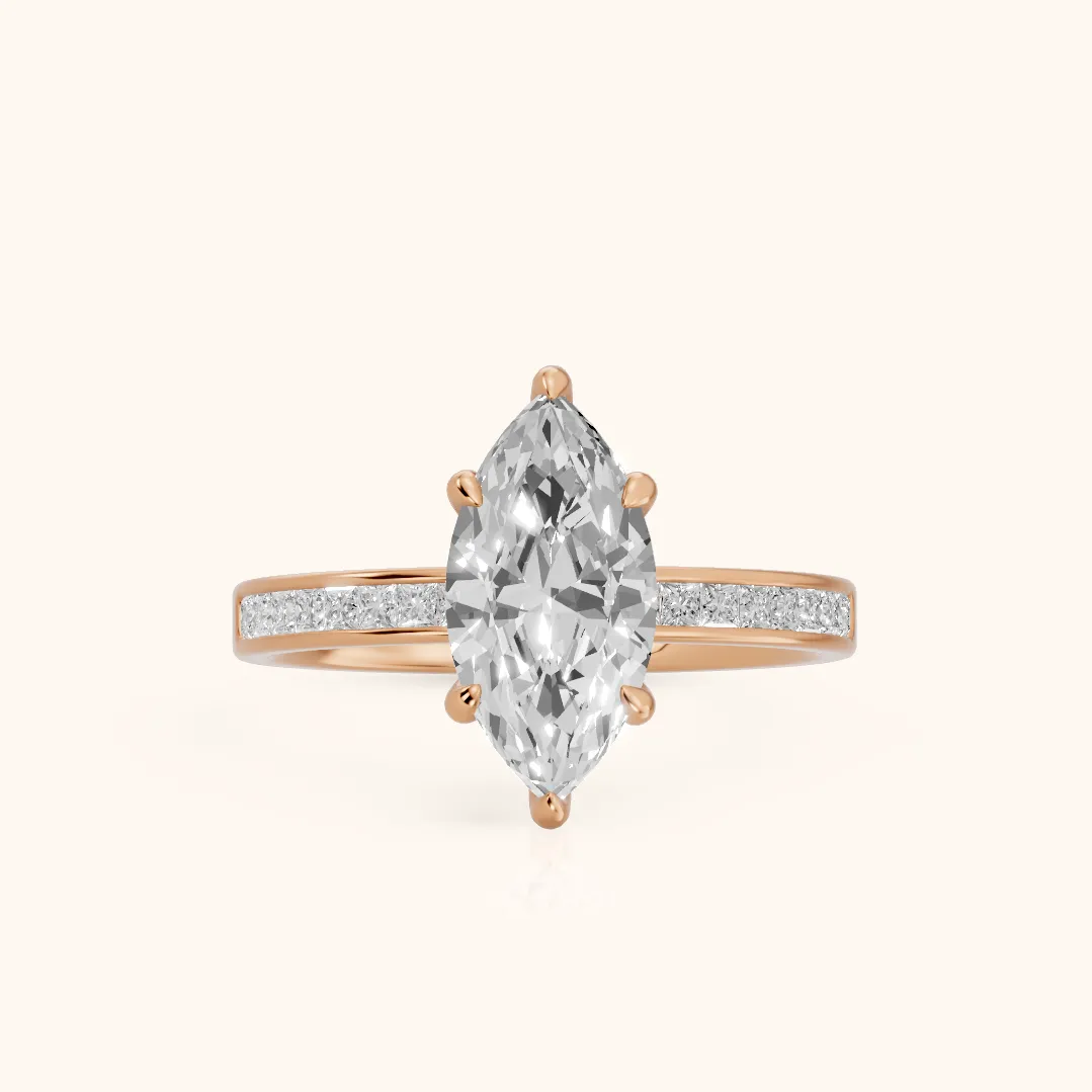 Maren Sidestone Channel Set Marquise Diamond Engagement Ring in Rose Gold — view 2