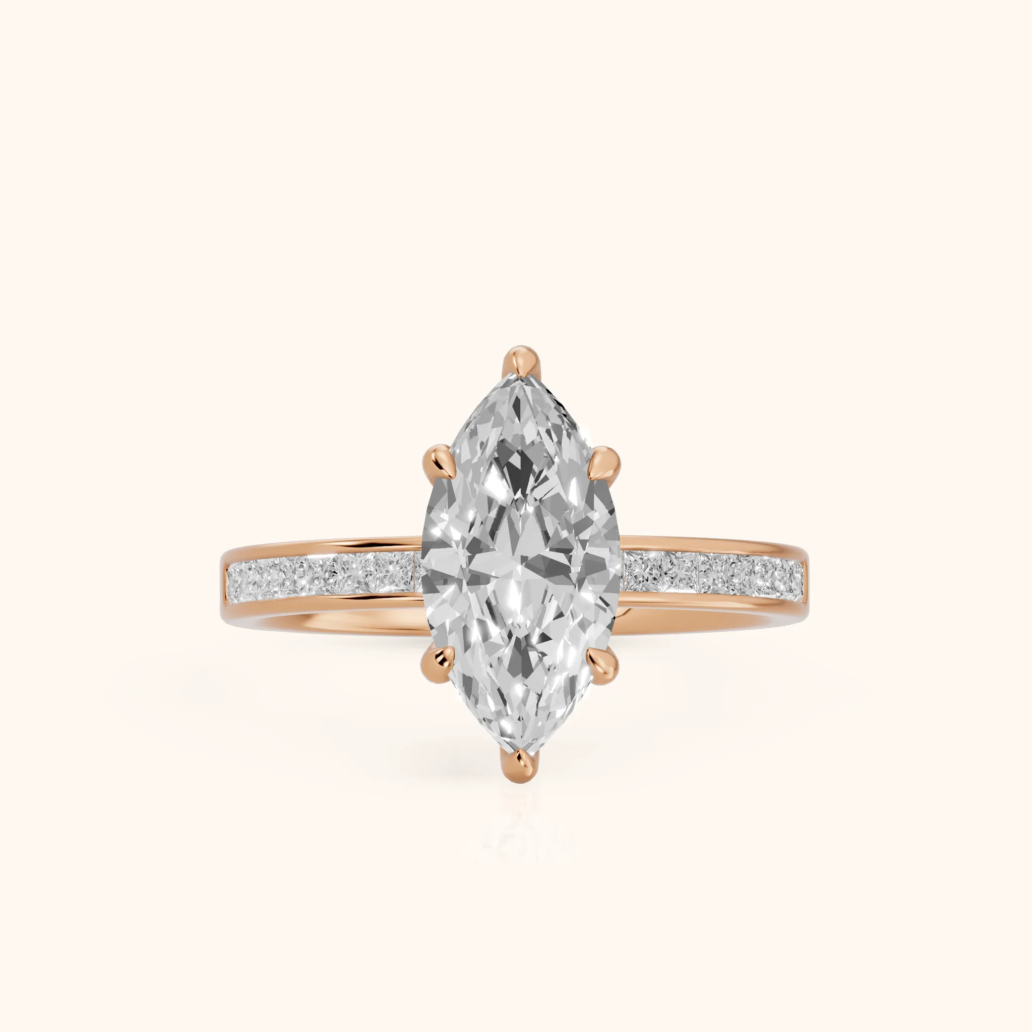 Maren Sidestone Channel Set Marquise Diamond Engagement Ring in Rose Gold — view 1