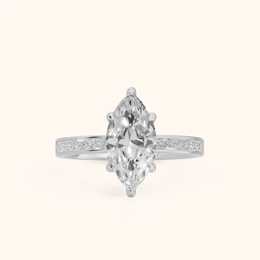 Maren Sidestone Channel Set Marquise Diamond Engagement Ring in Platinum — view 2