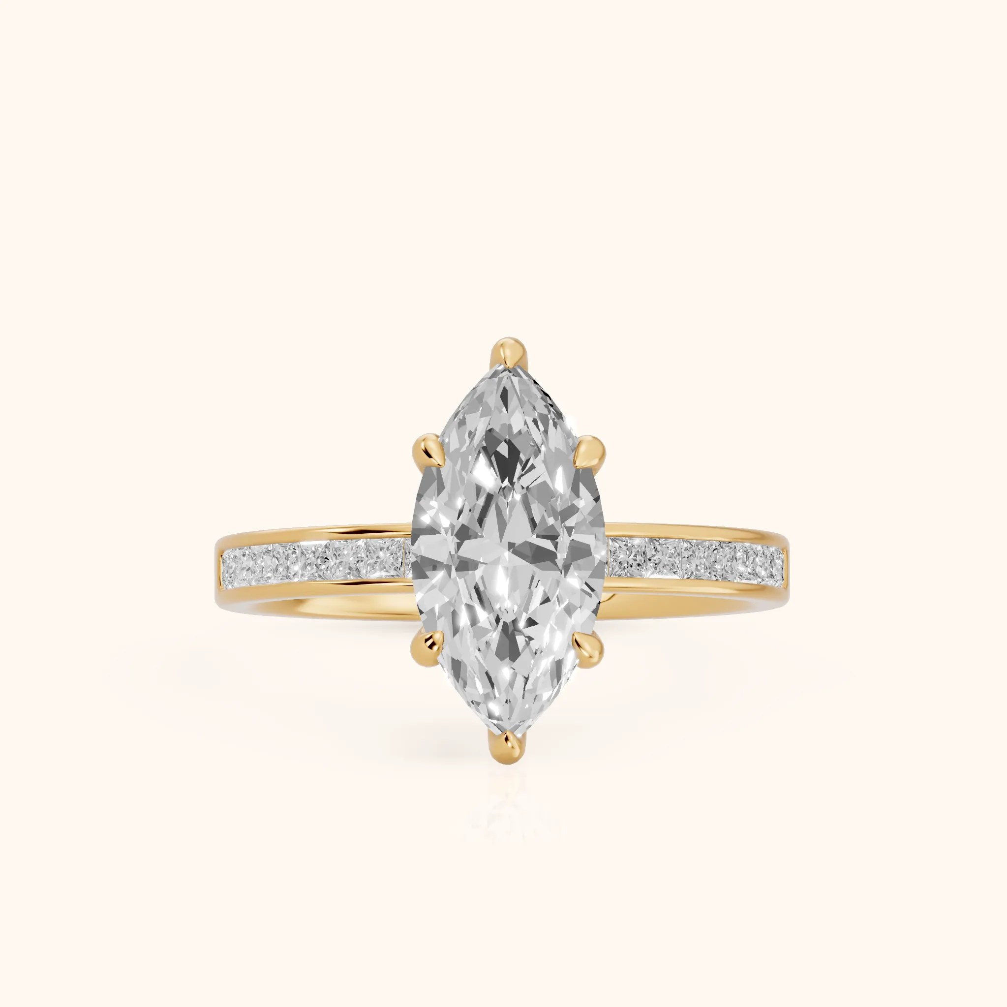 Maren Sidestone Channel Set Marquise Diamond Engagement Ring in Yellow Gold — view 1