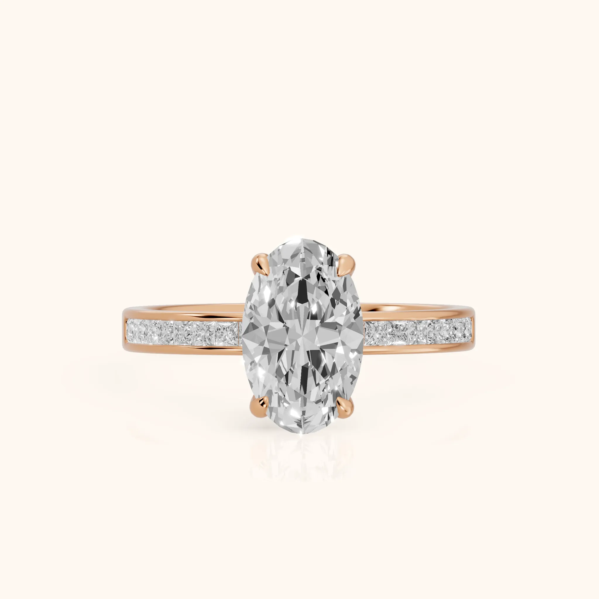 Maren Sidestone Channel Set Oval Diamond Engagement Ring in Rose Gold — view 1