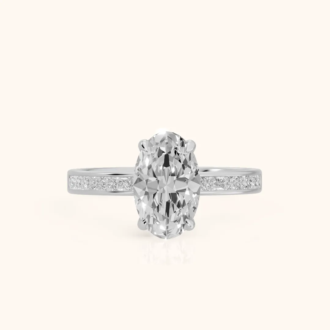 Maren Sidestone Channel Set Oval Diamond Engagement Ring in Platinum — view 2