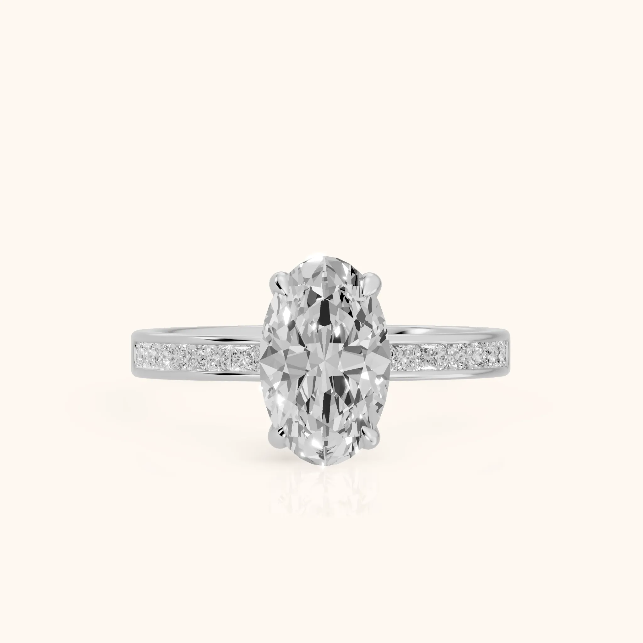 Maren Sidestone Channel Set Oval Diamond Engagement Ring in Platinum — view 1
