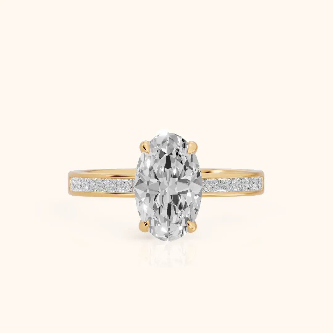 Maren Sidestone Channel Set Oval Diamond Engagement Ring in Yellow Gold — view 2