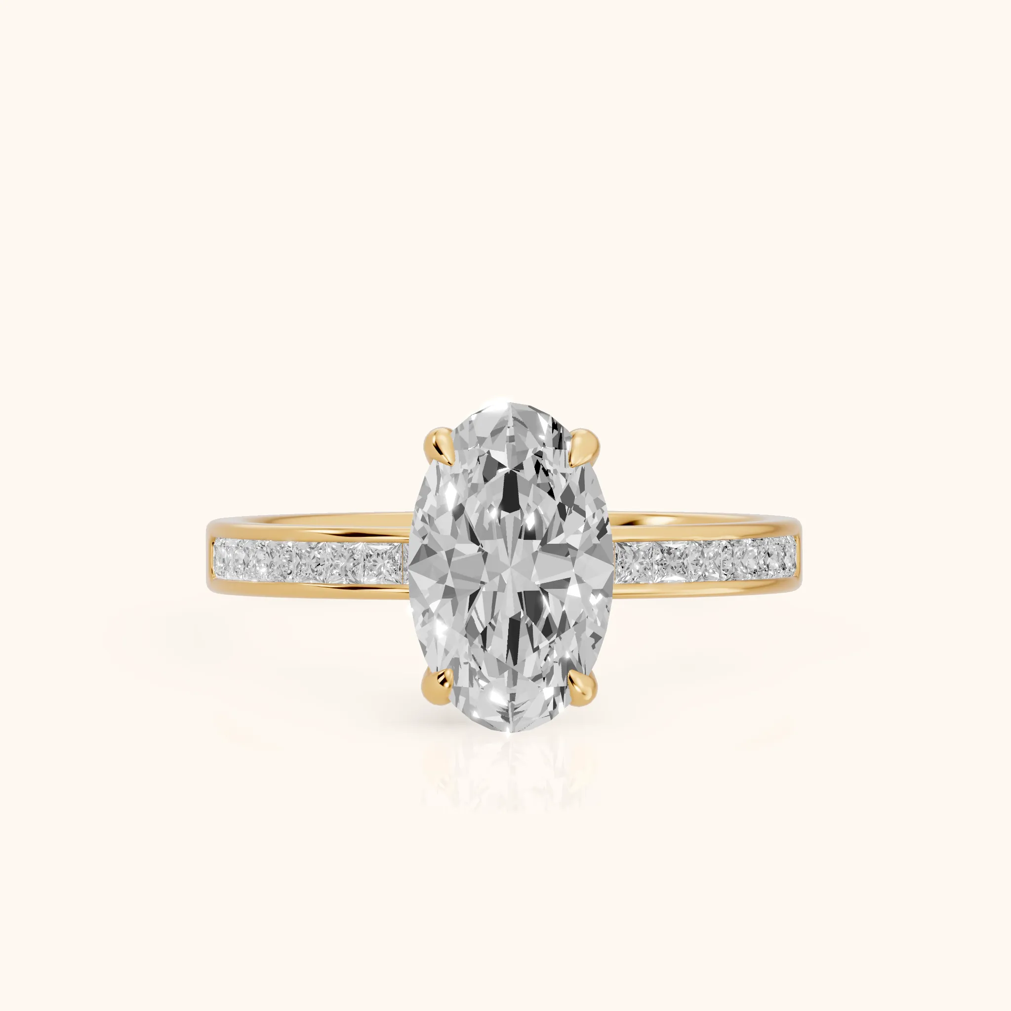 Maren Sidestone Channel Set Oval Diamond Engagement Ring in Yellow Gold — view 1