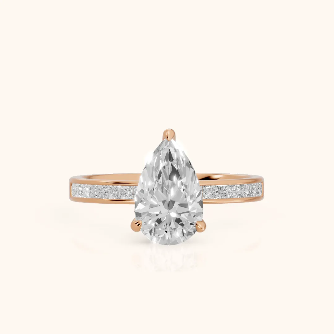 Maren Sidestone Channel Set Pear Diamond Engagement Ring in Rose Gold — view 2