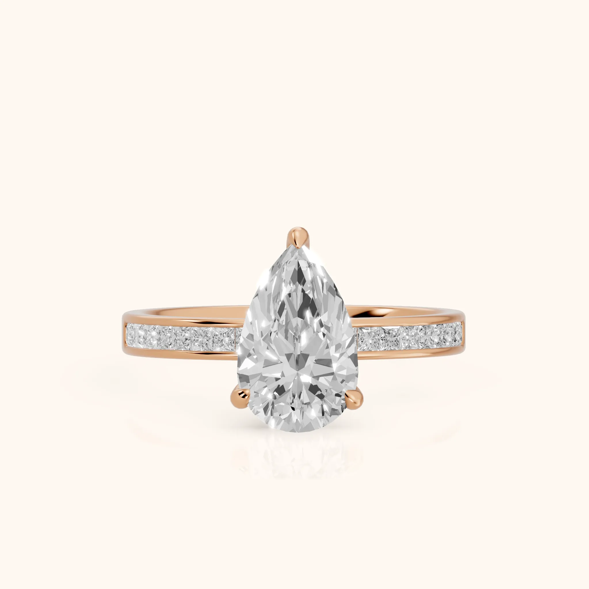 Maren Sidestone Channel Set Pear Diamond Engagement Ring in Rose Gold — view 1