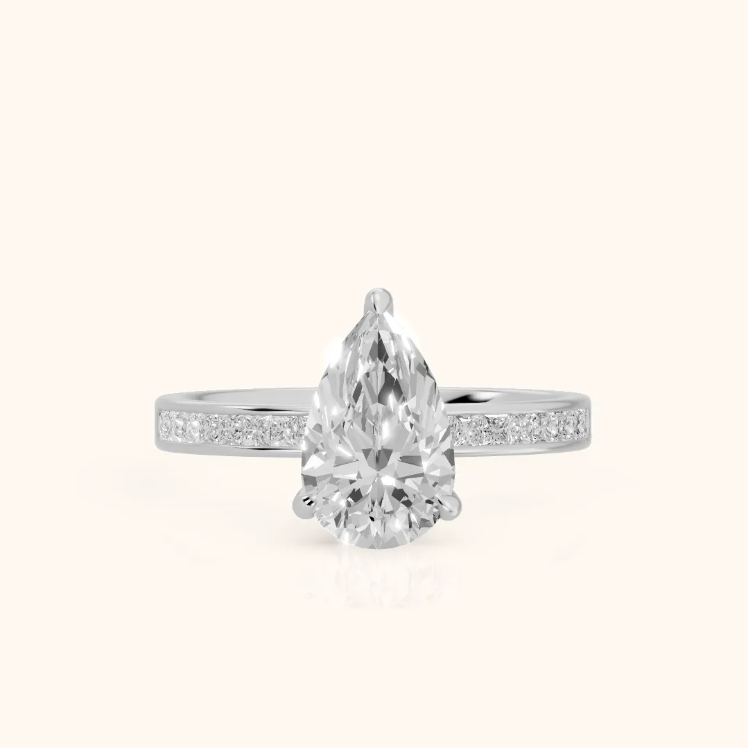Maren Sidestone Channel Set Pear Diamond Engagement Ring in White Gold — view 2