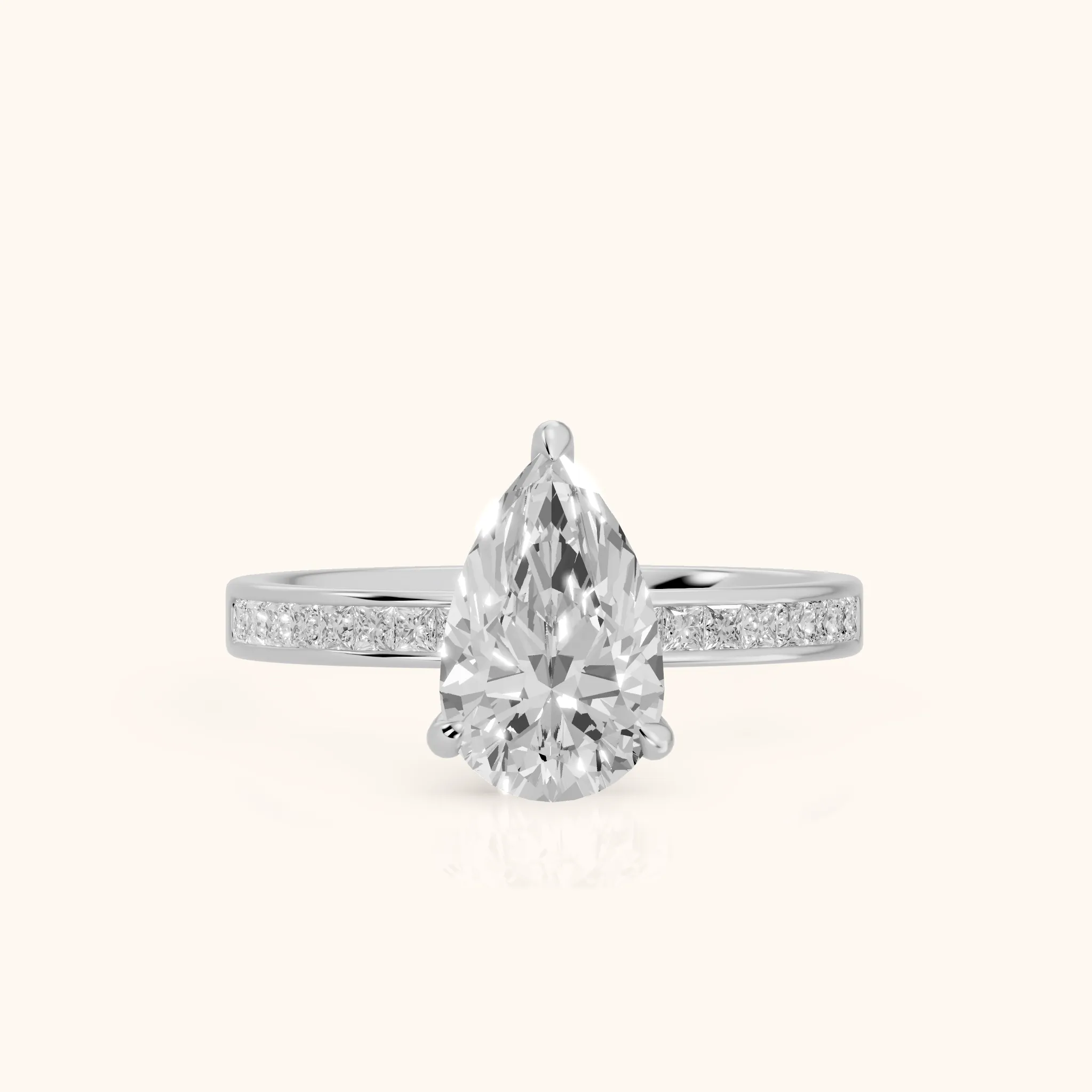 Maren Sidestone Channel Set Pear Diamond Engagement Ring in White Gold — view 1