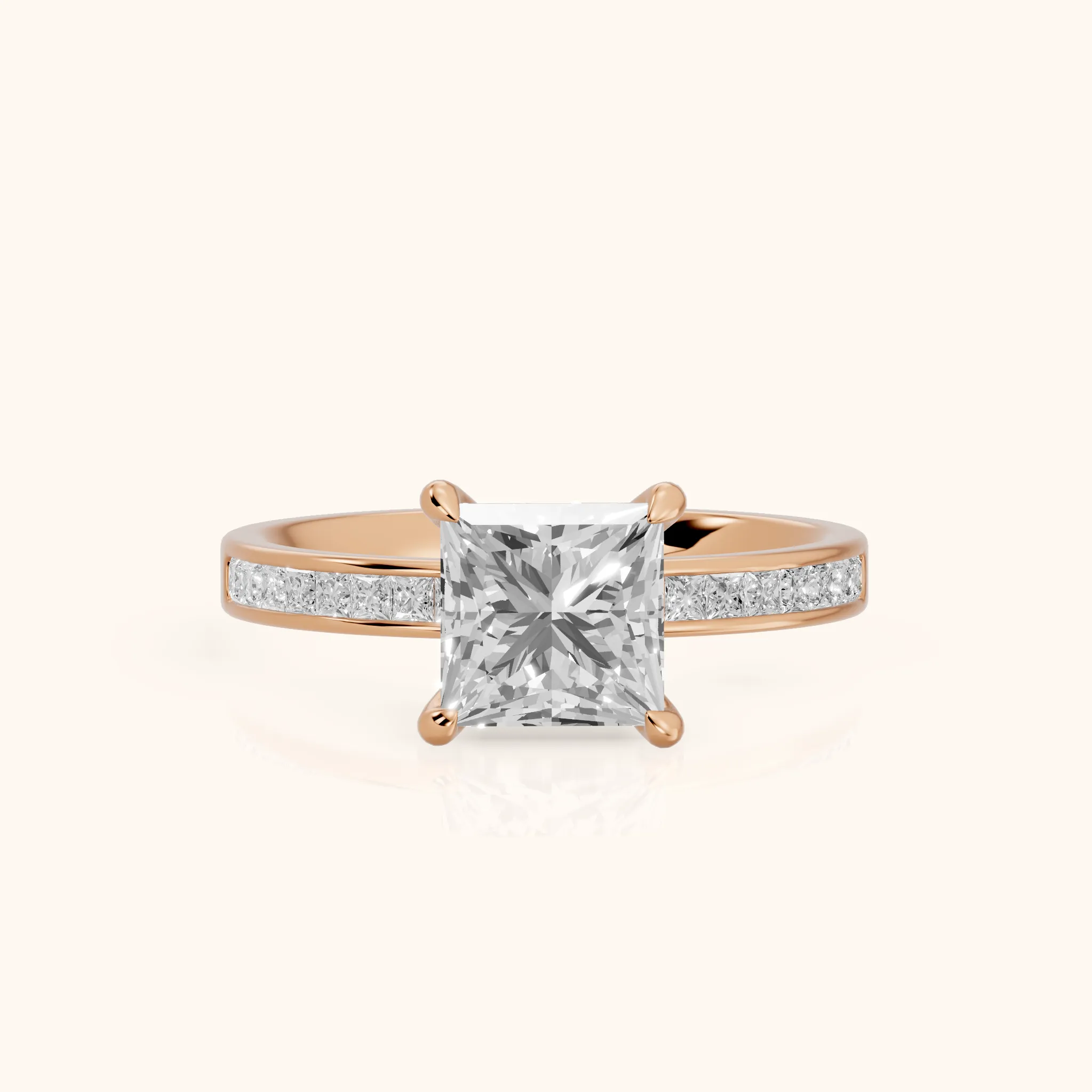 Maren Sidestone Channel Set Princess Diamond Engagement Ring in Rose Gold — view 1