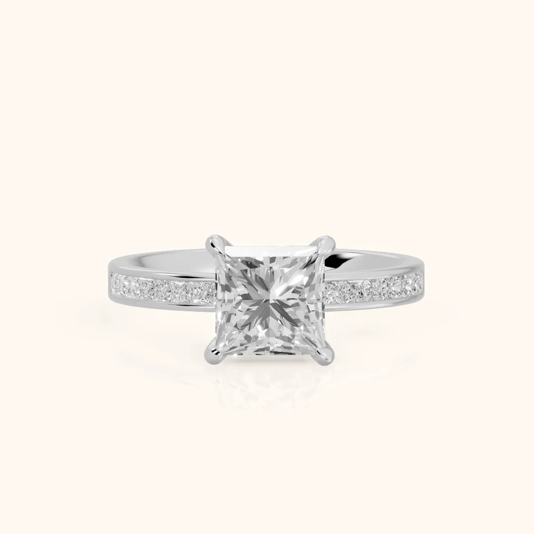 Maren Sidestone Channel Set Princess Diamond Engagement Ring in Silver — view 2