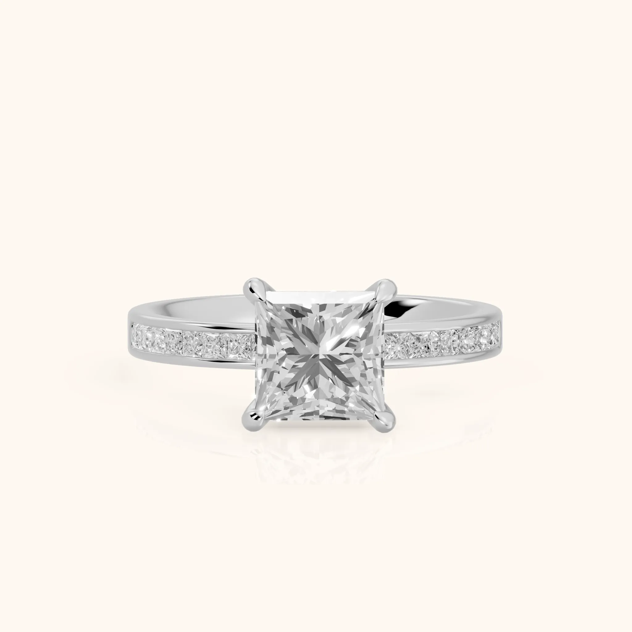 Maren Sidestone Channel Set Princess Diamond Engagement Ring in Silver — view 1
