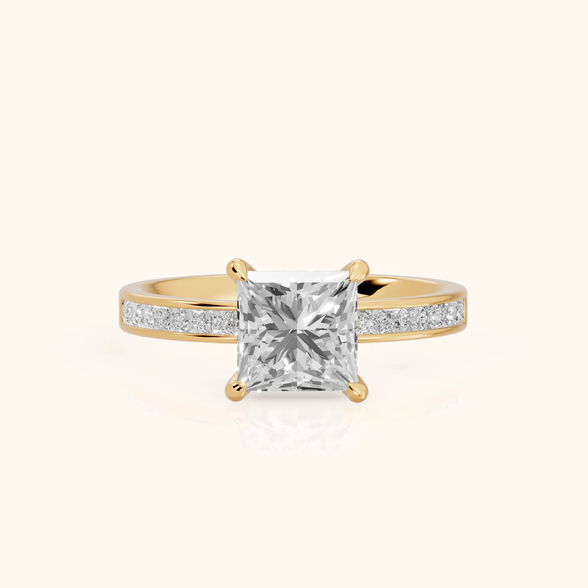 Maren Sidestone Channel Set Princess Diamond Engagement Ring in Yellow Gold — view 1
