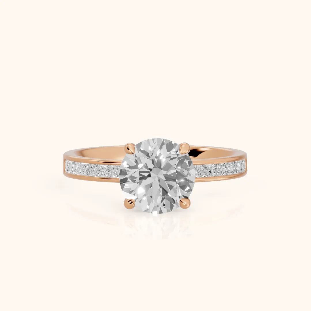 Maren Sidestone Channel Set Round Diamond Engagement Ring in Rose Gold — view 2