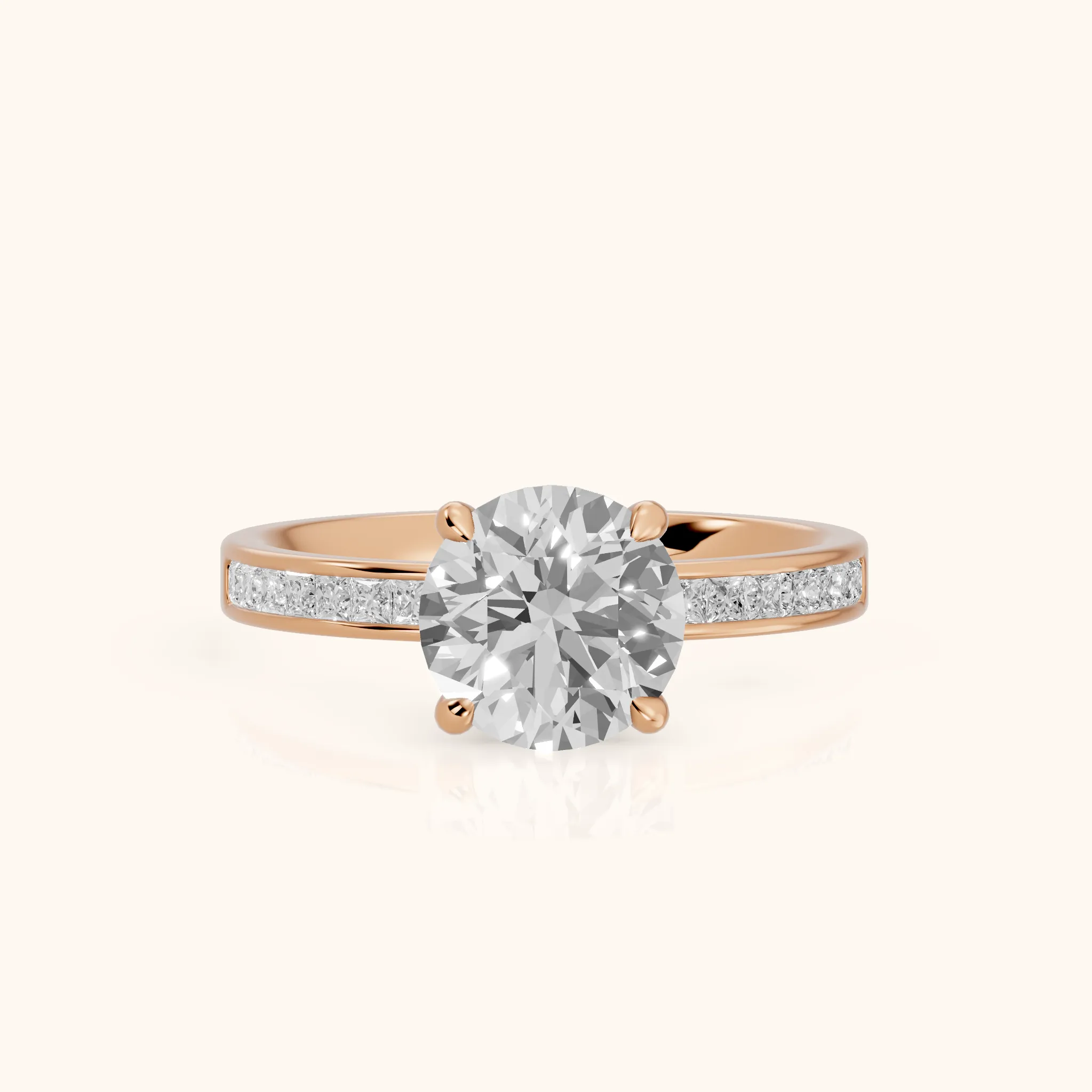Maren Sidestone Channel Set Round Diamond Engagement Ring in Rose Gold — view 1