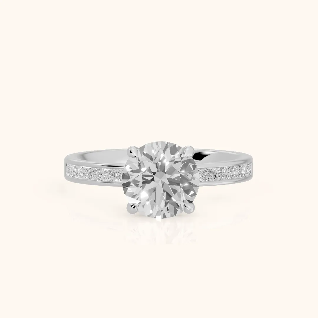 Maren Sidestone Channel Set Round Diamond Engagement Ring in Platinum — view 2