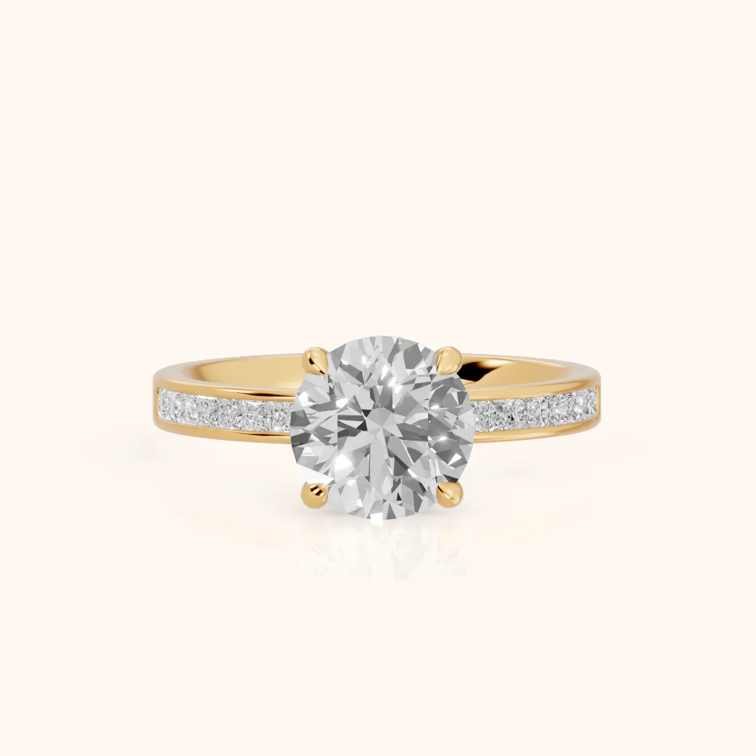 Maren Sidestone Channel Set Round Diamond Engagement Ring in Yellow Gold — view 2