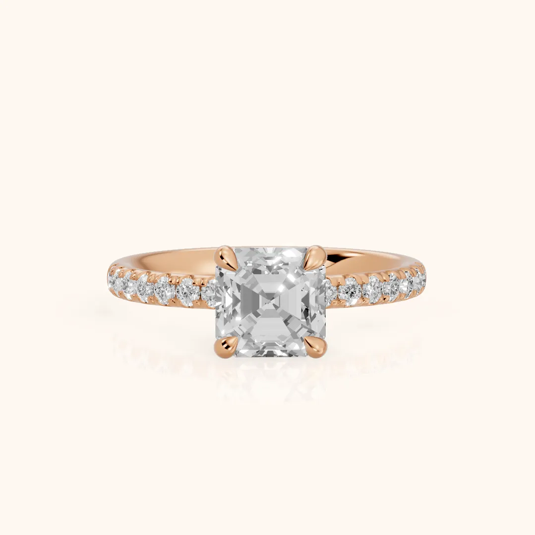 Maya Hidden Halo Pavé Asscher Diamond Engagement Ring in Rose Gold — view 2