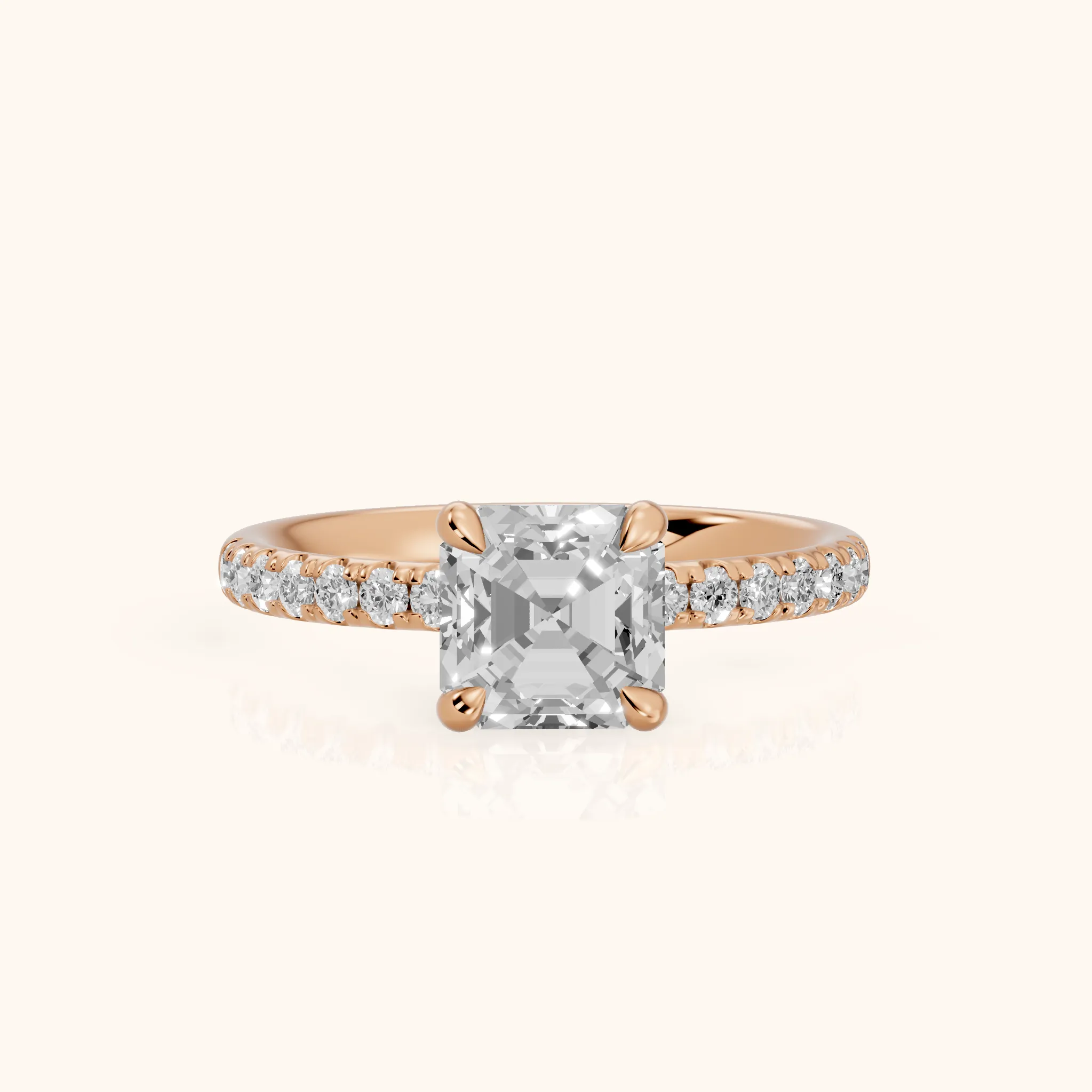 Maya Hidden Halo Pavé Asscher Diamond Engagement Ring in Rose Gold — view 1